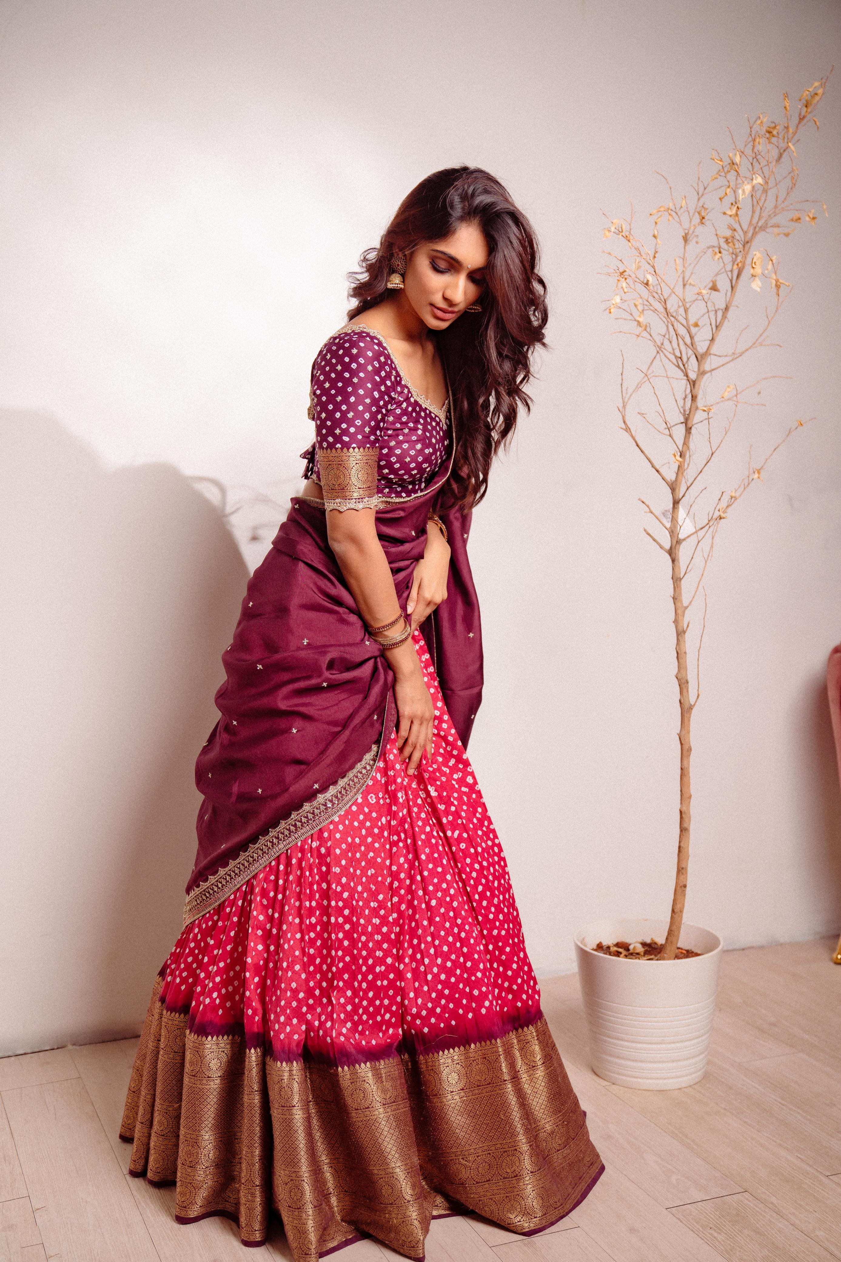 Sepia Wine and Brown Bandhini lehenga set