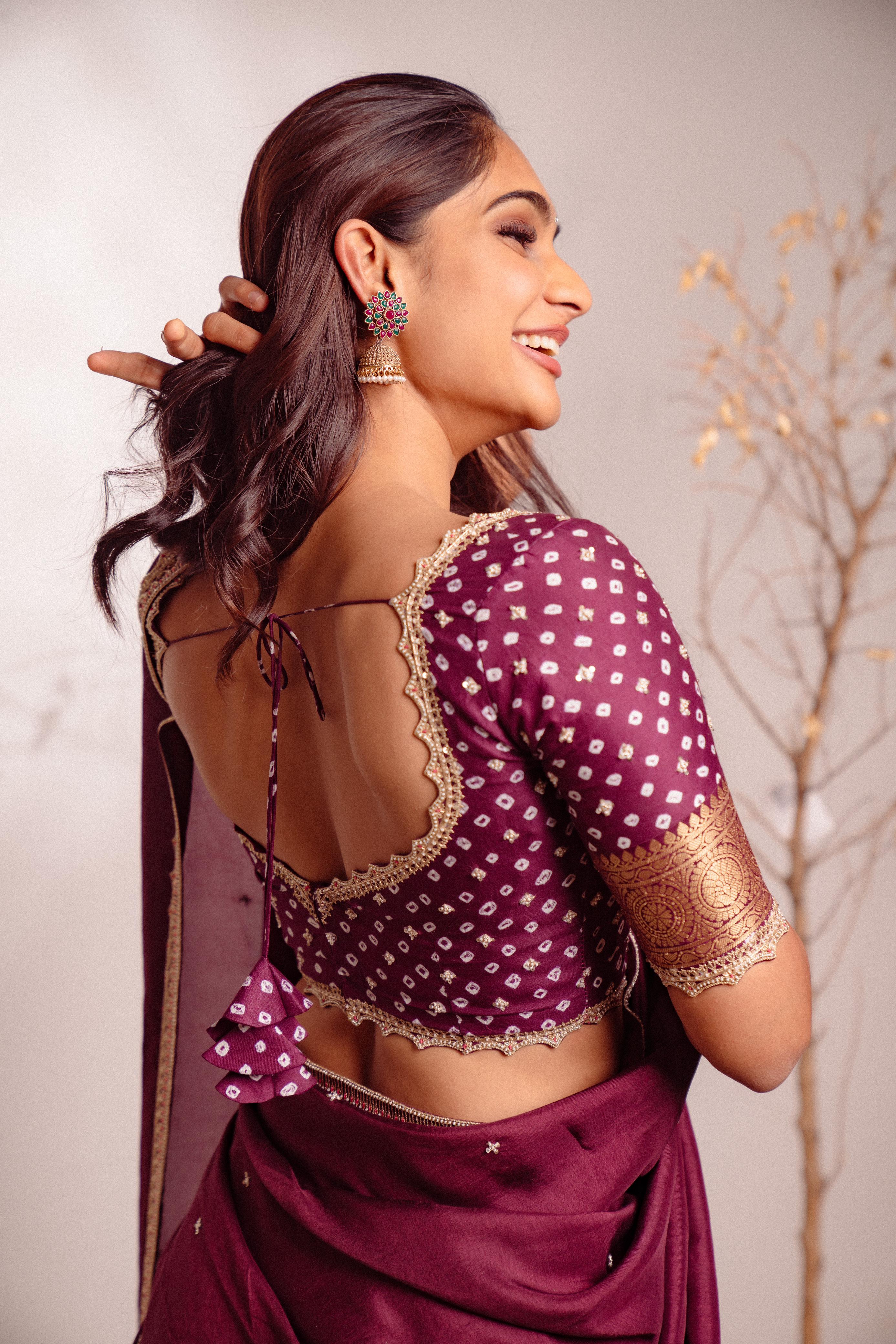 Sepia Wine and Brown Bandhini lehenga set
