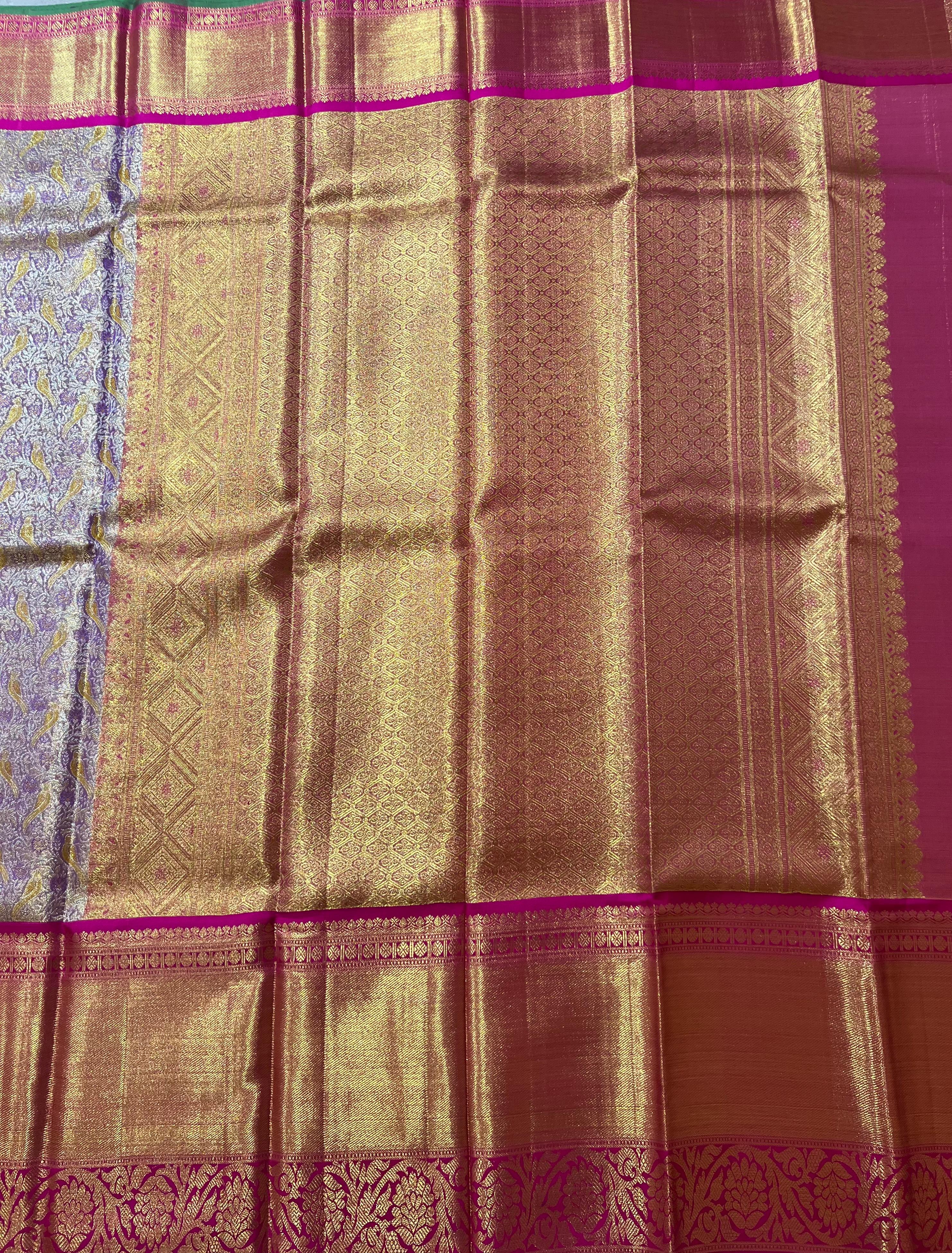 Bird motif Lavender and Pink Kanjeevaram Silk sar