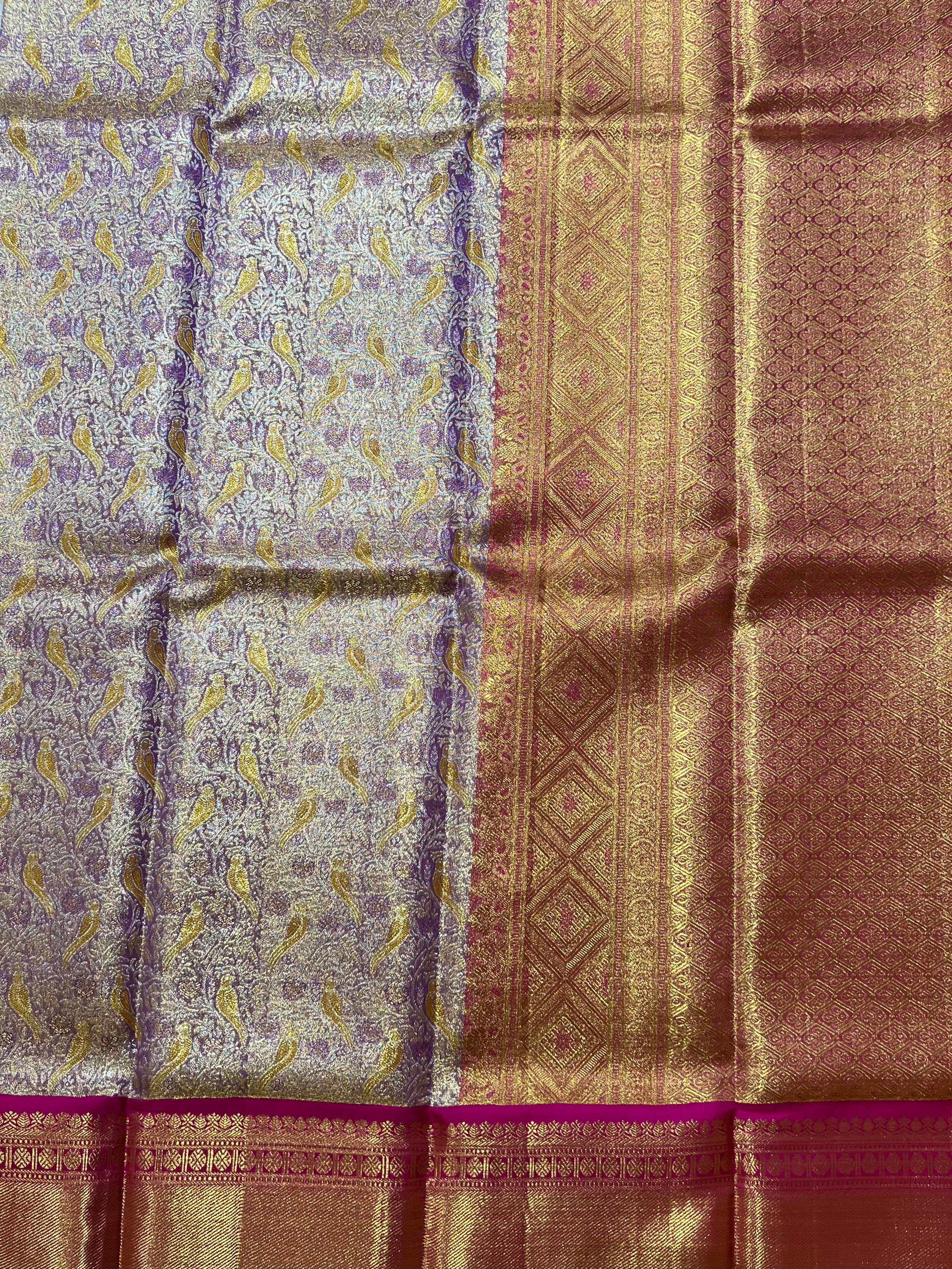 Bird motif Lavender and Pink Kanjeevaram Silk sar