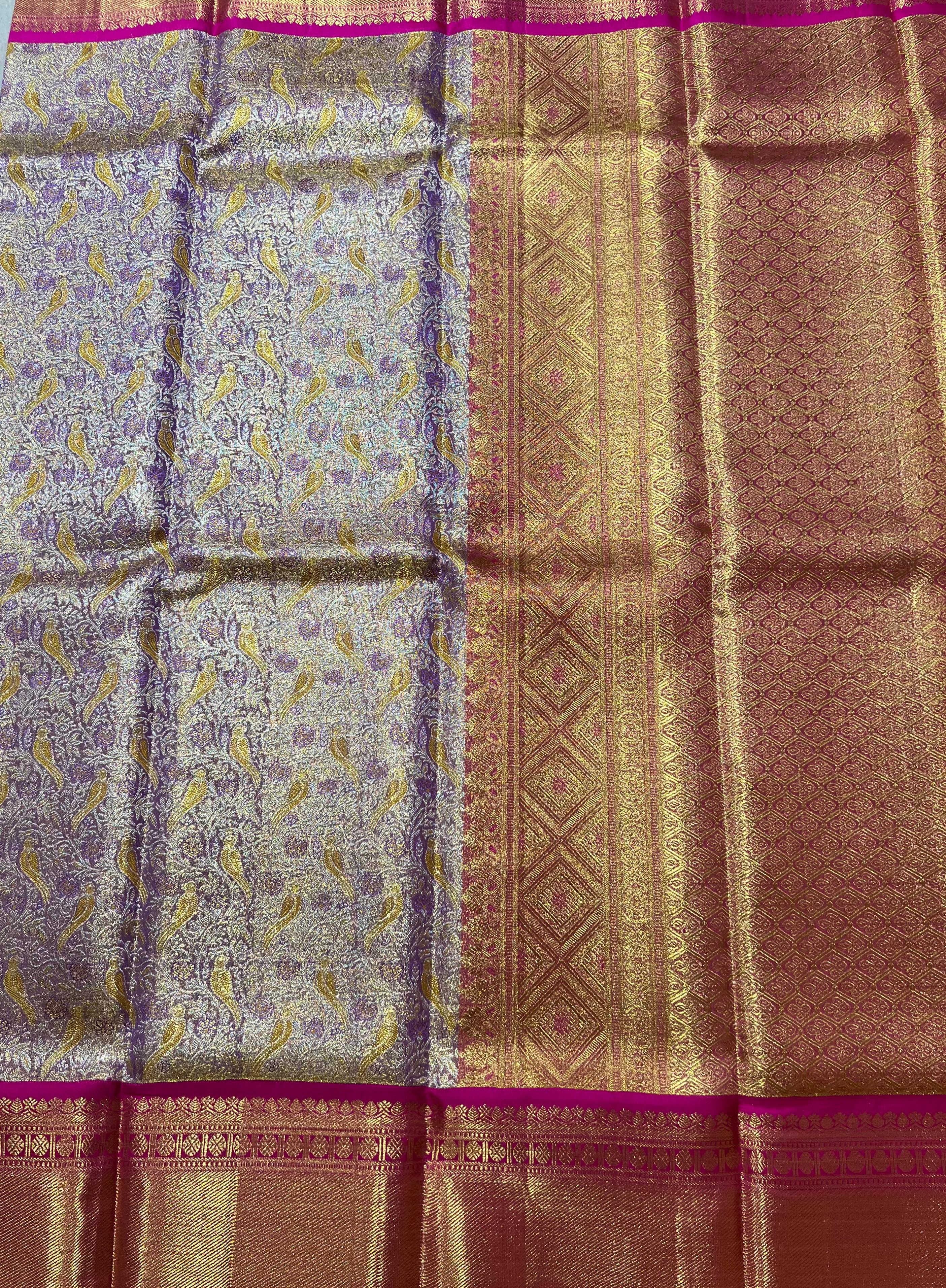 Bird motif Lavender and Pink Kanjeevaram Silk sar