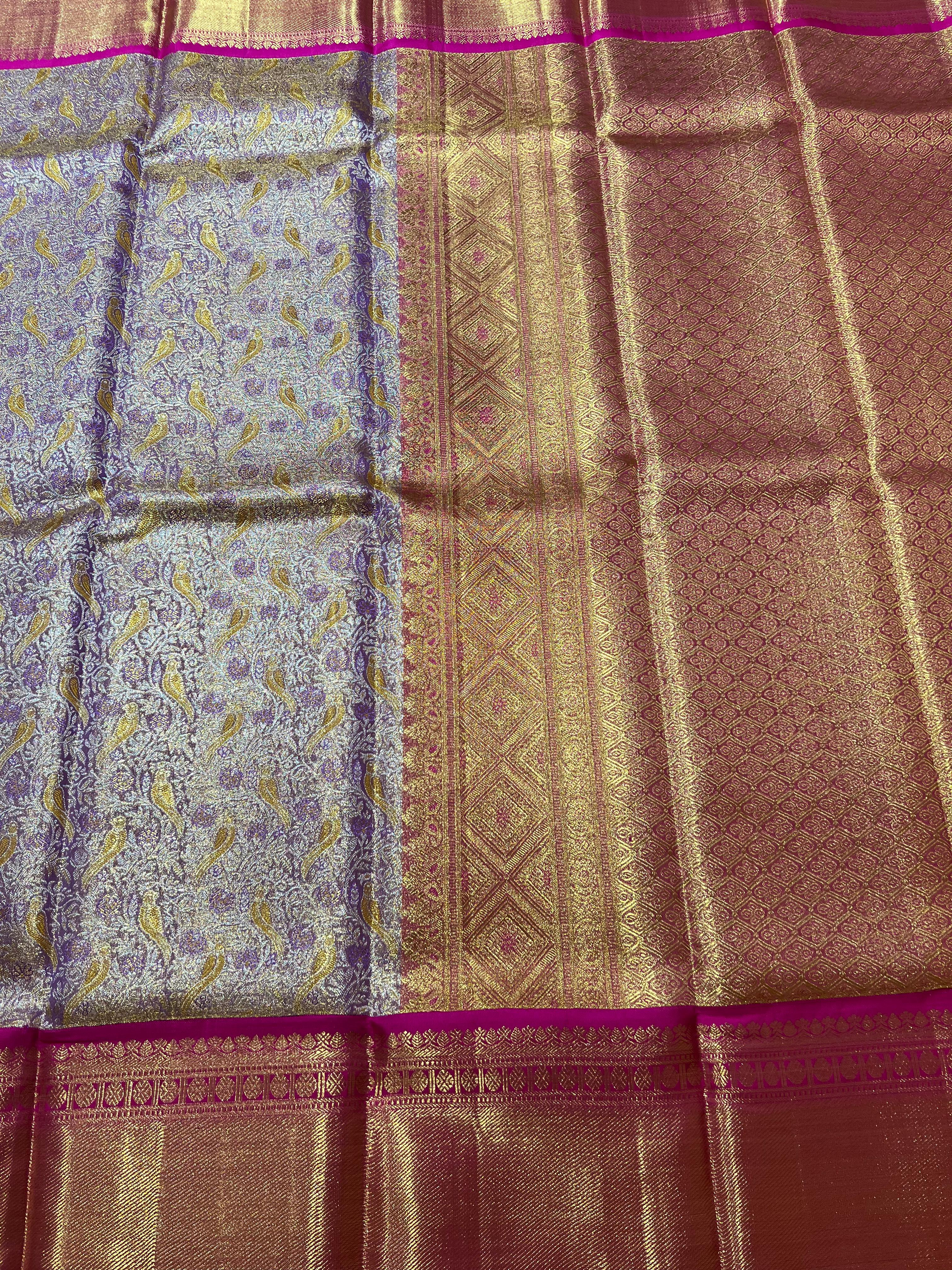 Bird motif Lavender and Pink Kanjeevaram Silk sar