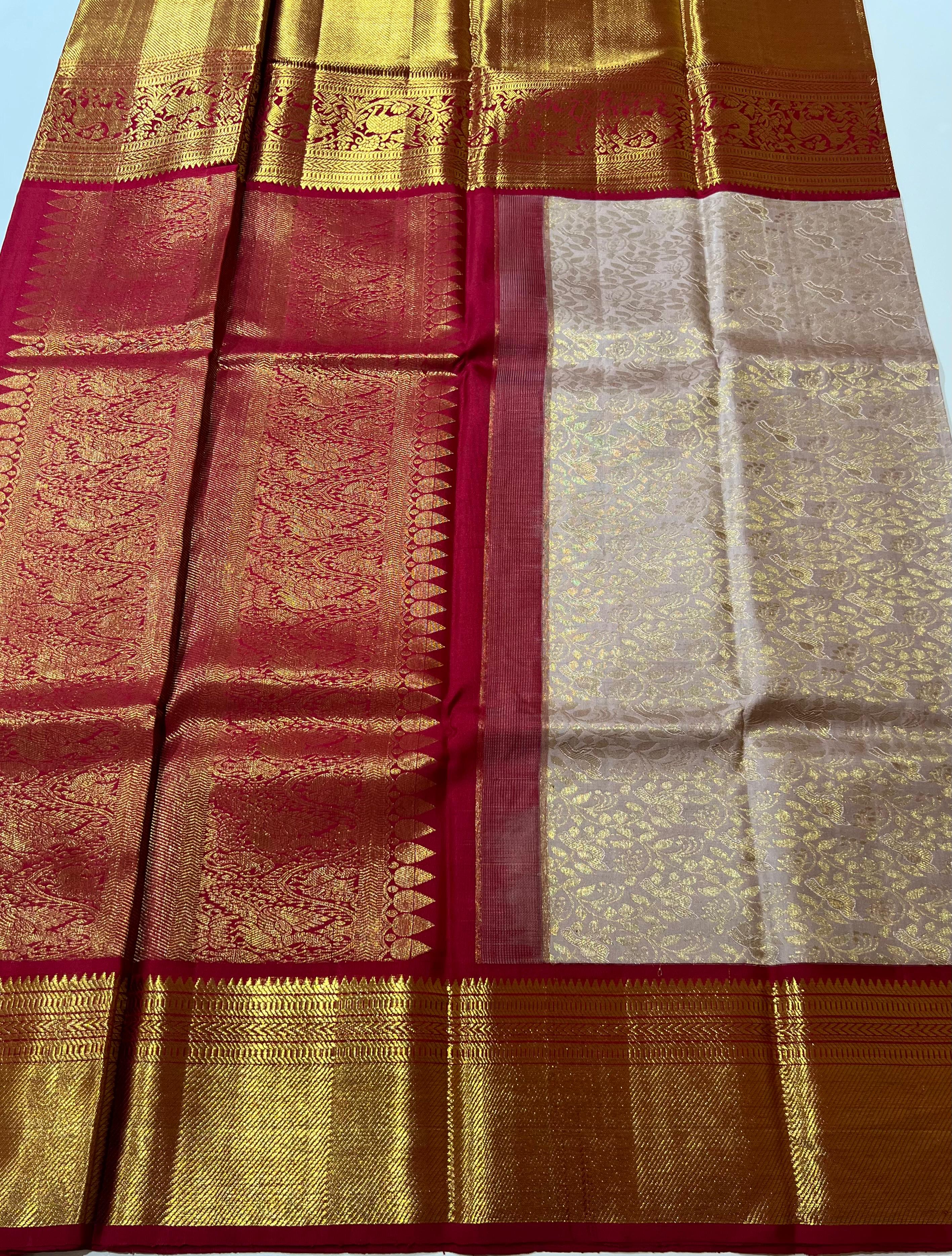 Lavender and Maroon Kanjeevaram Silk saree