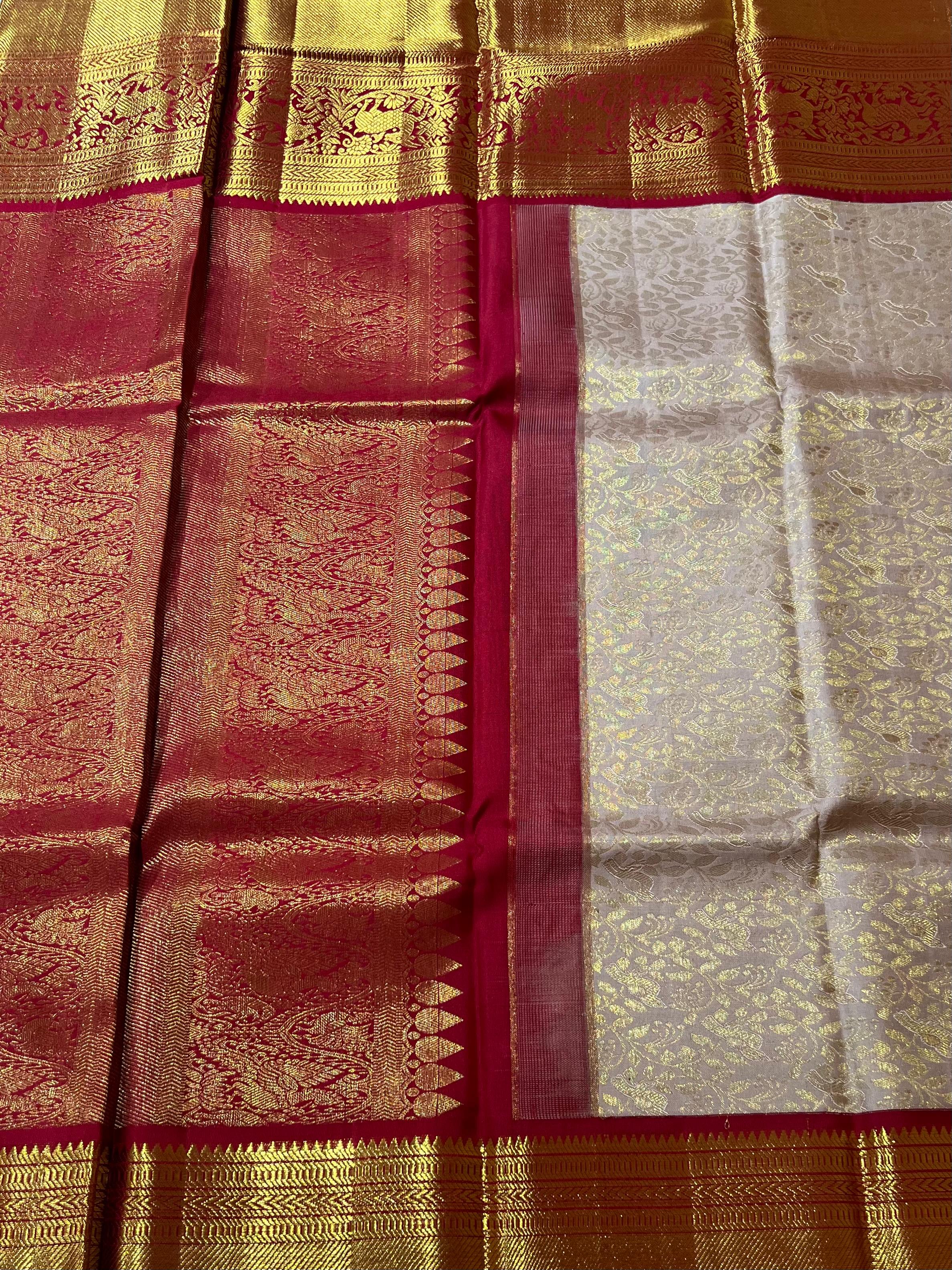 Lavender and Maroon Kanjeevaram Silk saree