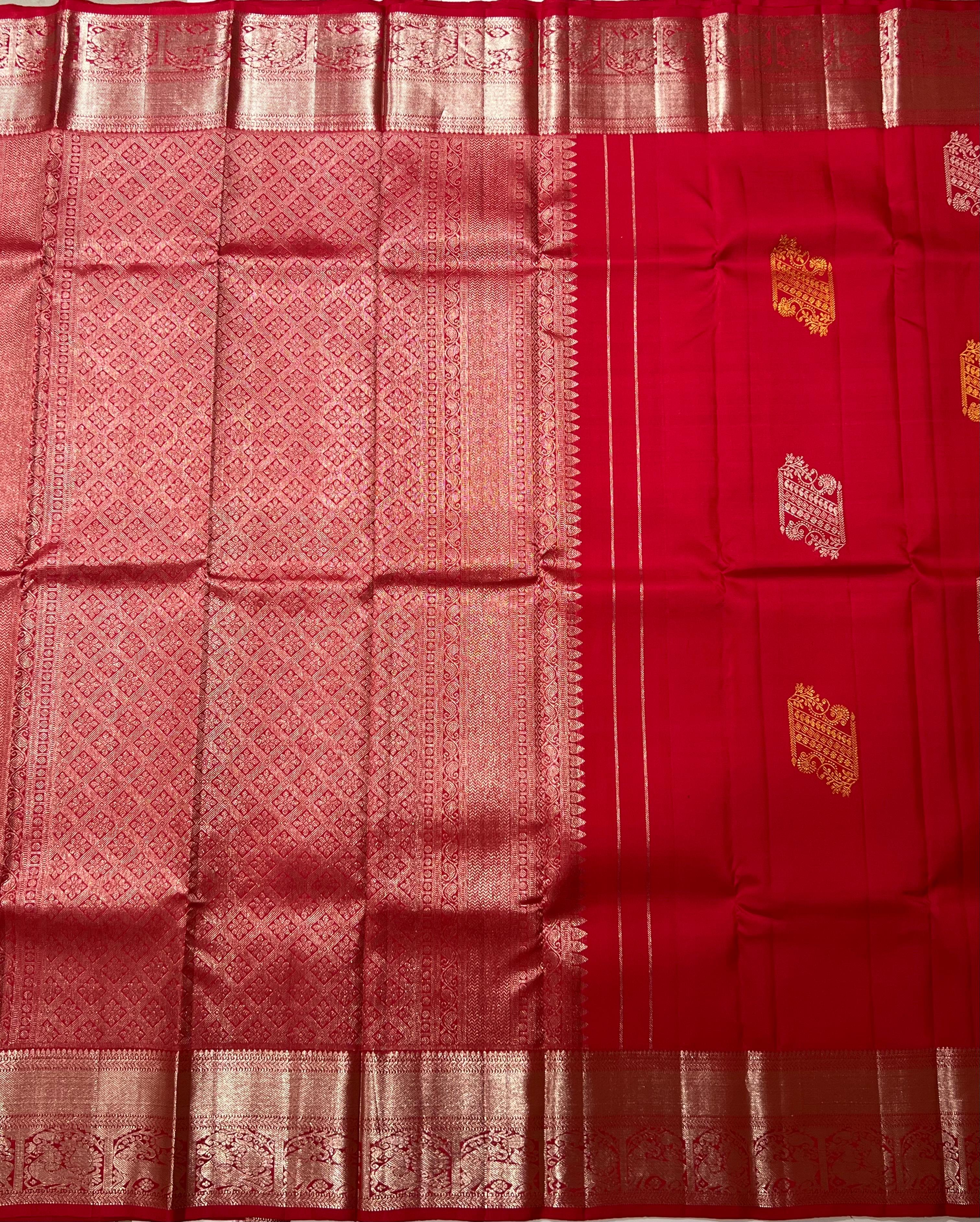 Red and silver zari Kanjeevaram silk saree