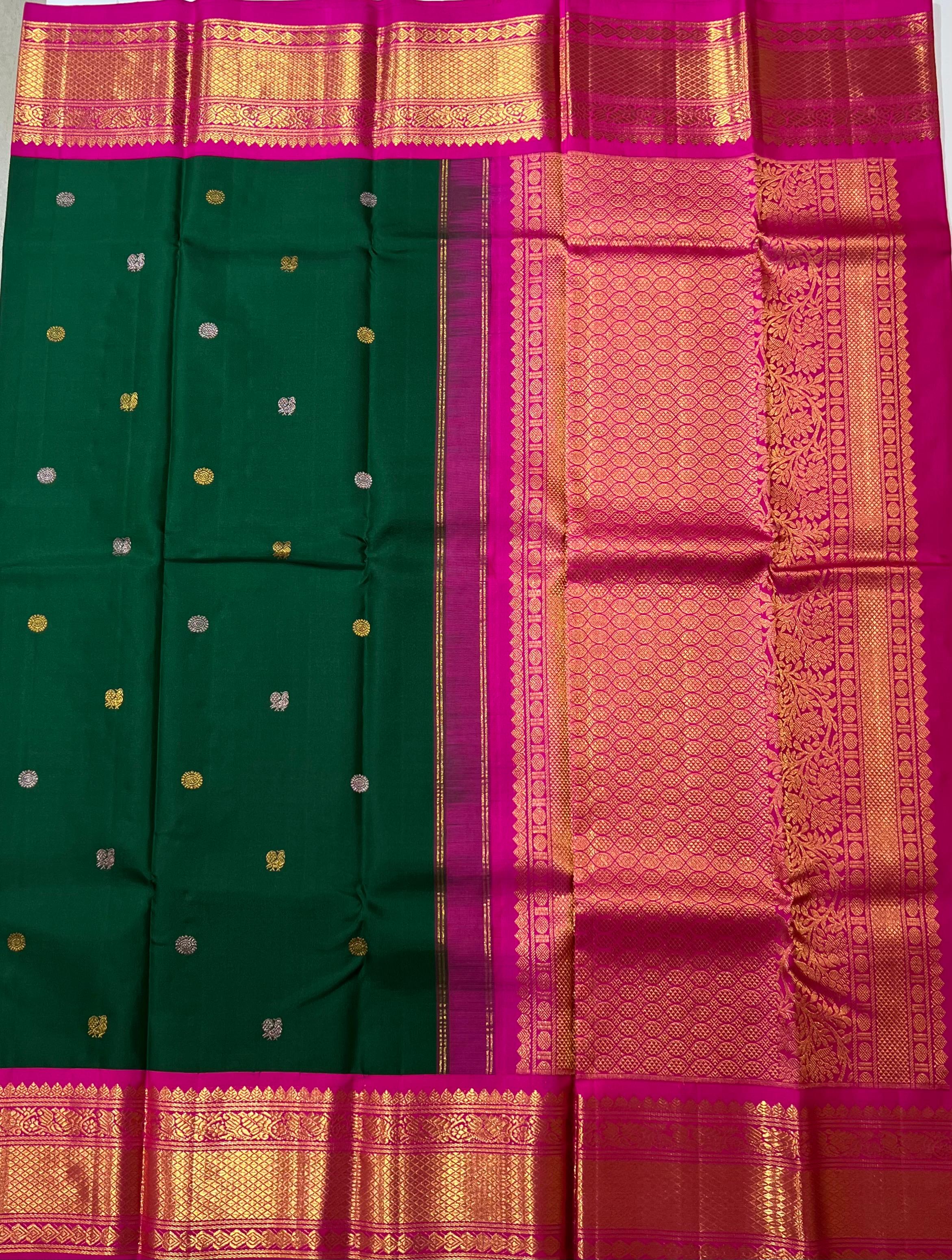 Dark Green and pink kanjeevaram silk saree