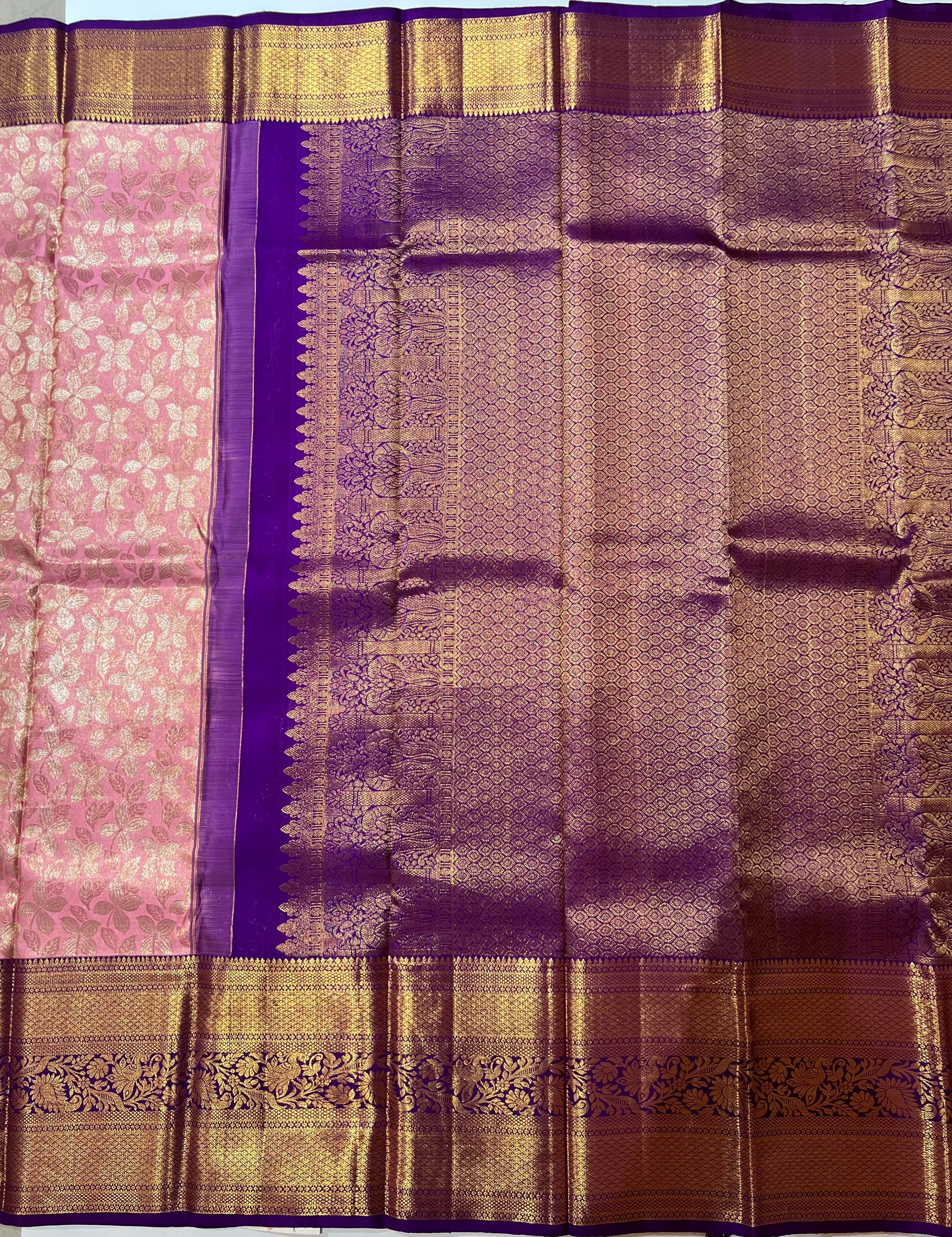 light pink and royal blue Kanjeevaram silk saree