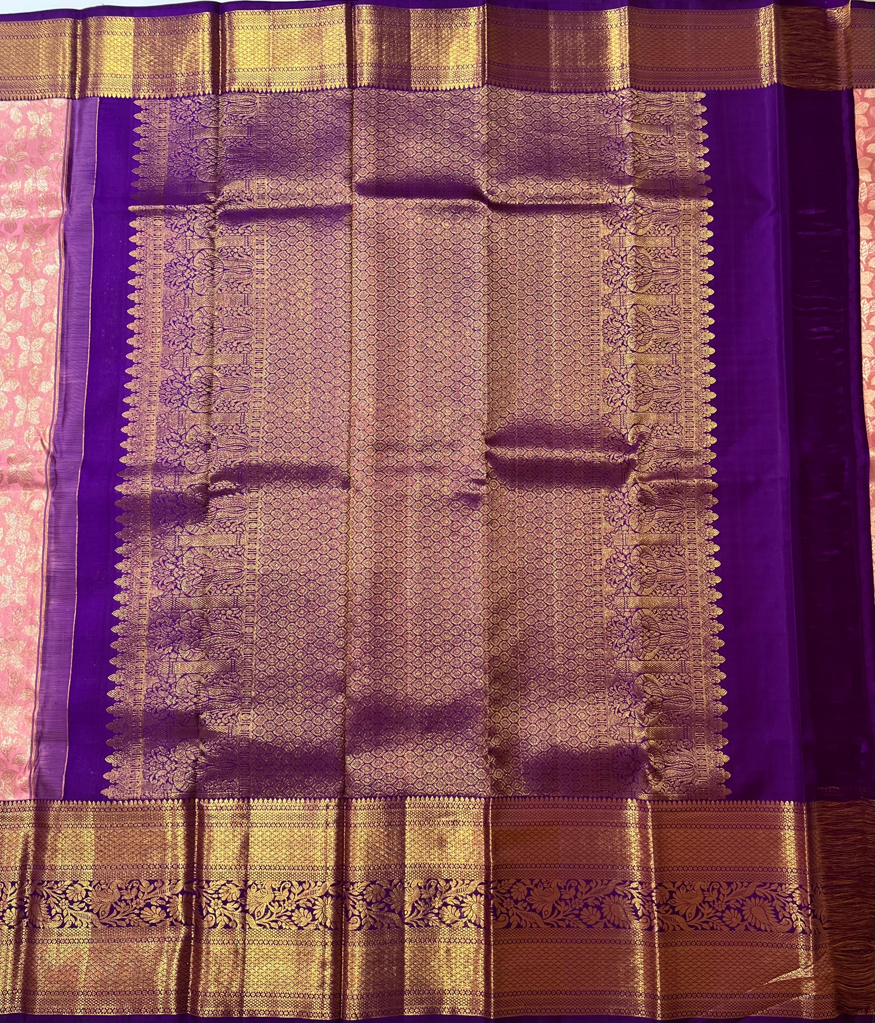 light pink and royal blue Kanjeevaram silk saree