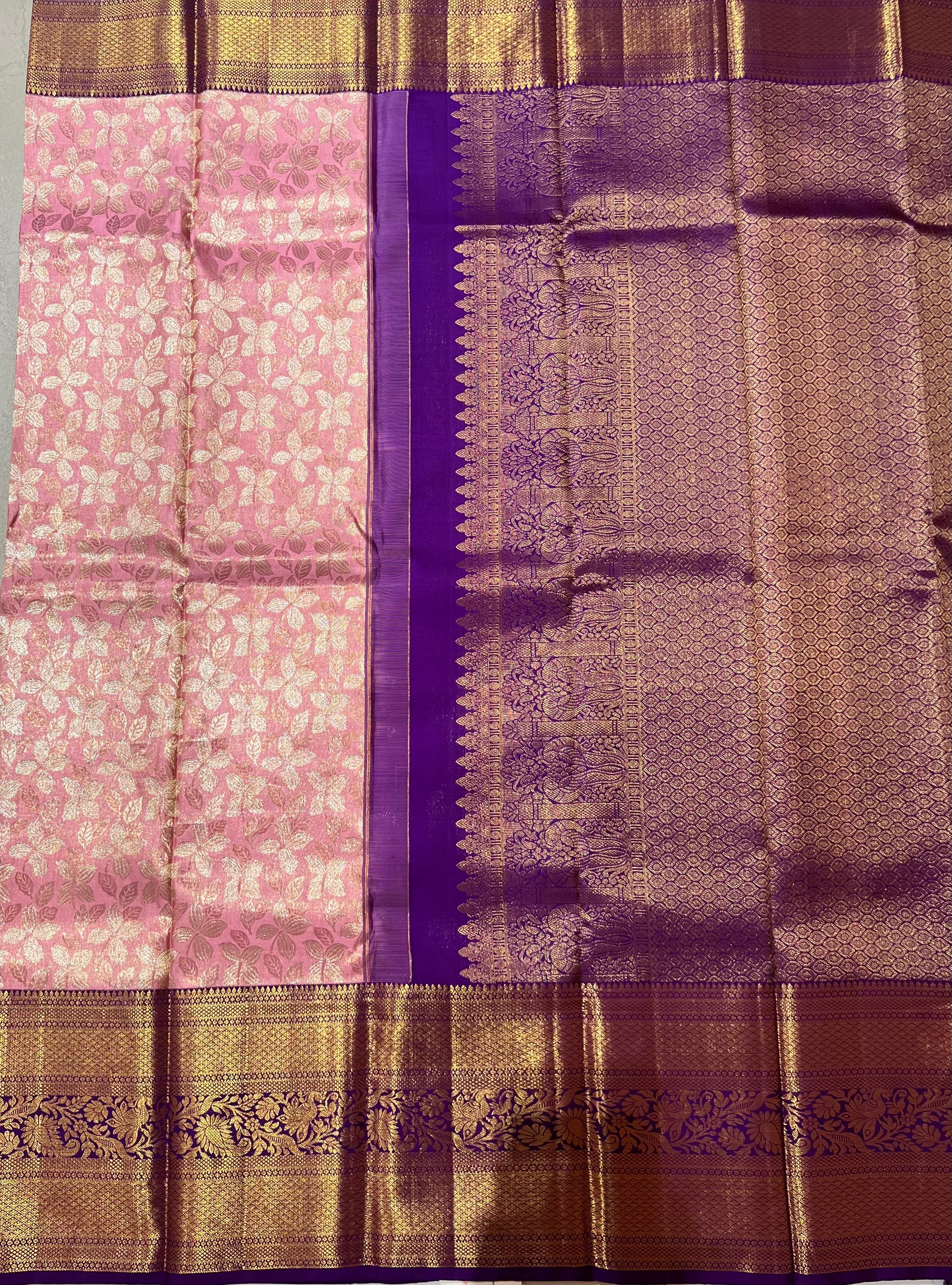 light pink and royal blue Kanjeevaram silk saree