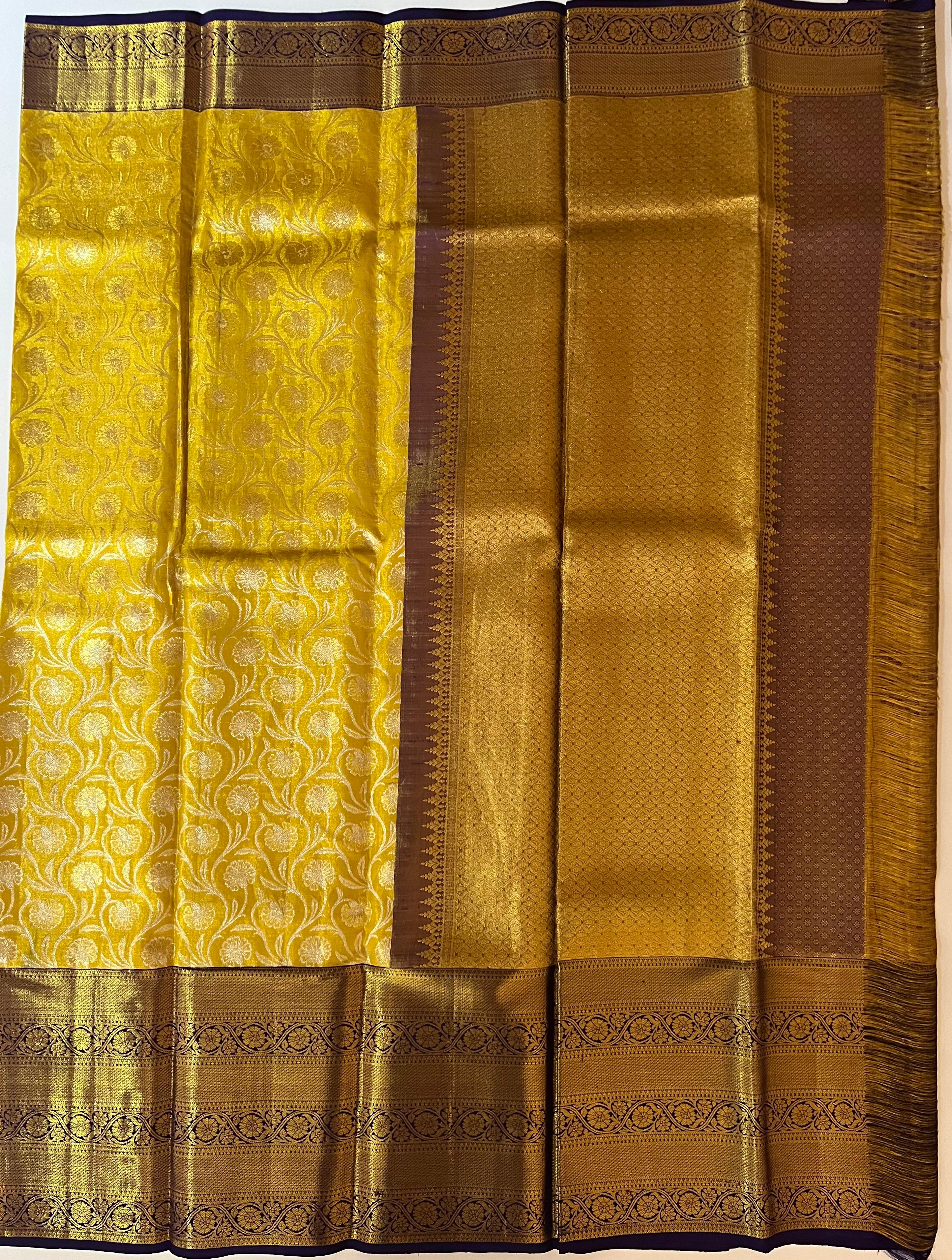 Golden and royal blue kanjeevaram silk saree