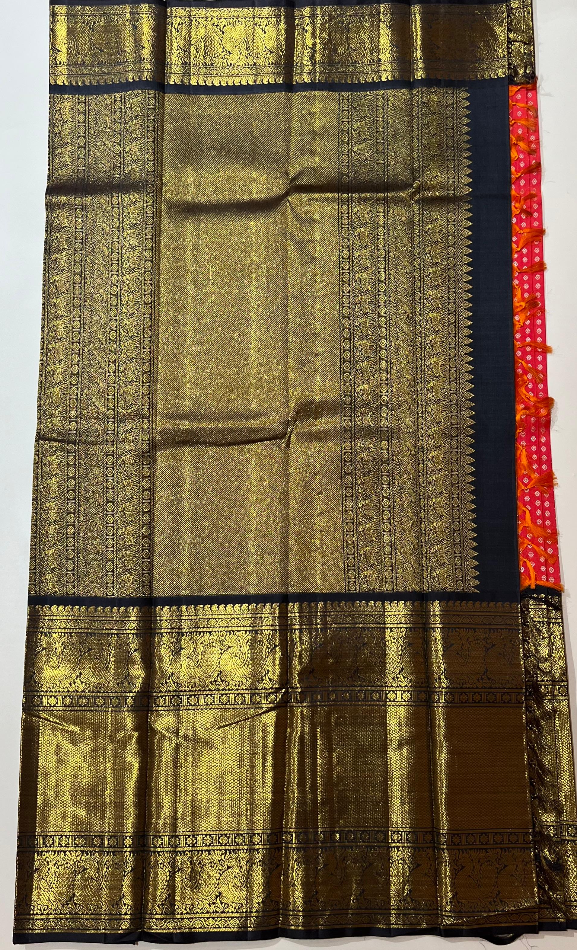 Red and Royal blue Kanjeevaram silk saree