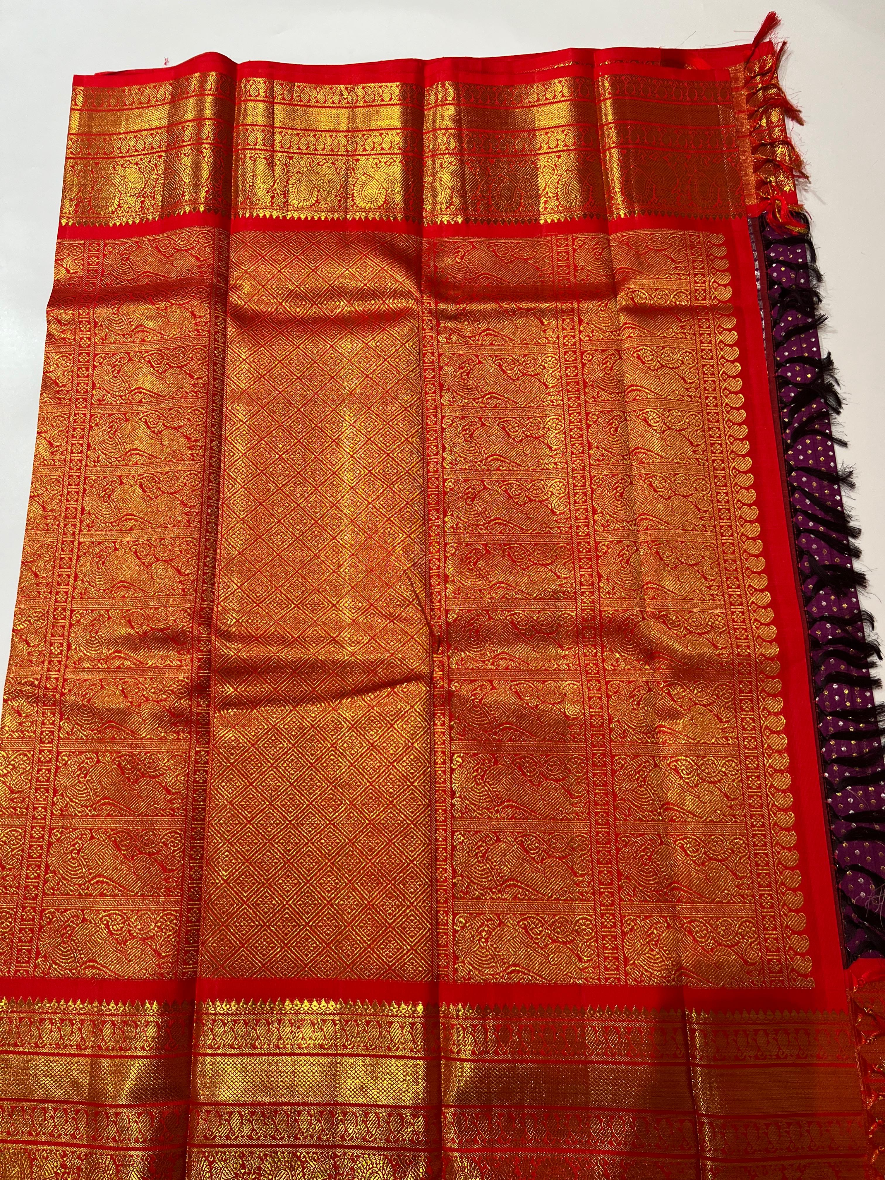 Purple and Red Kanjeevaram silk saree