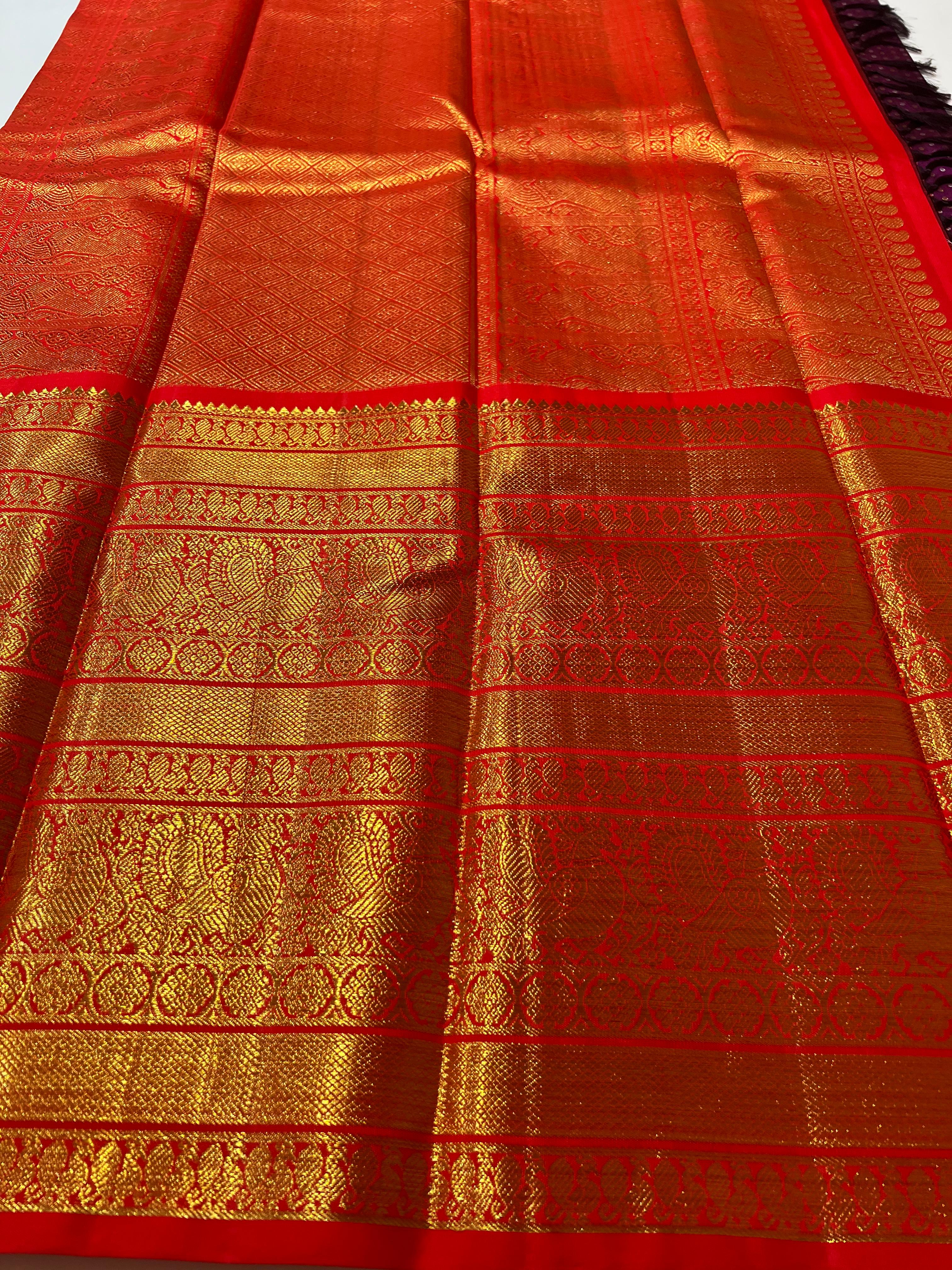 Purple and Red Kanjeevaram silk saree