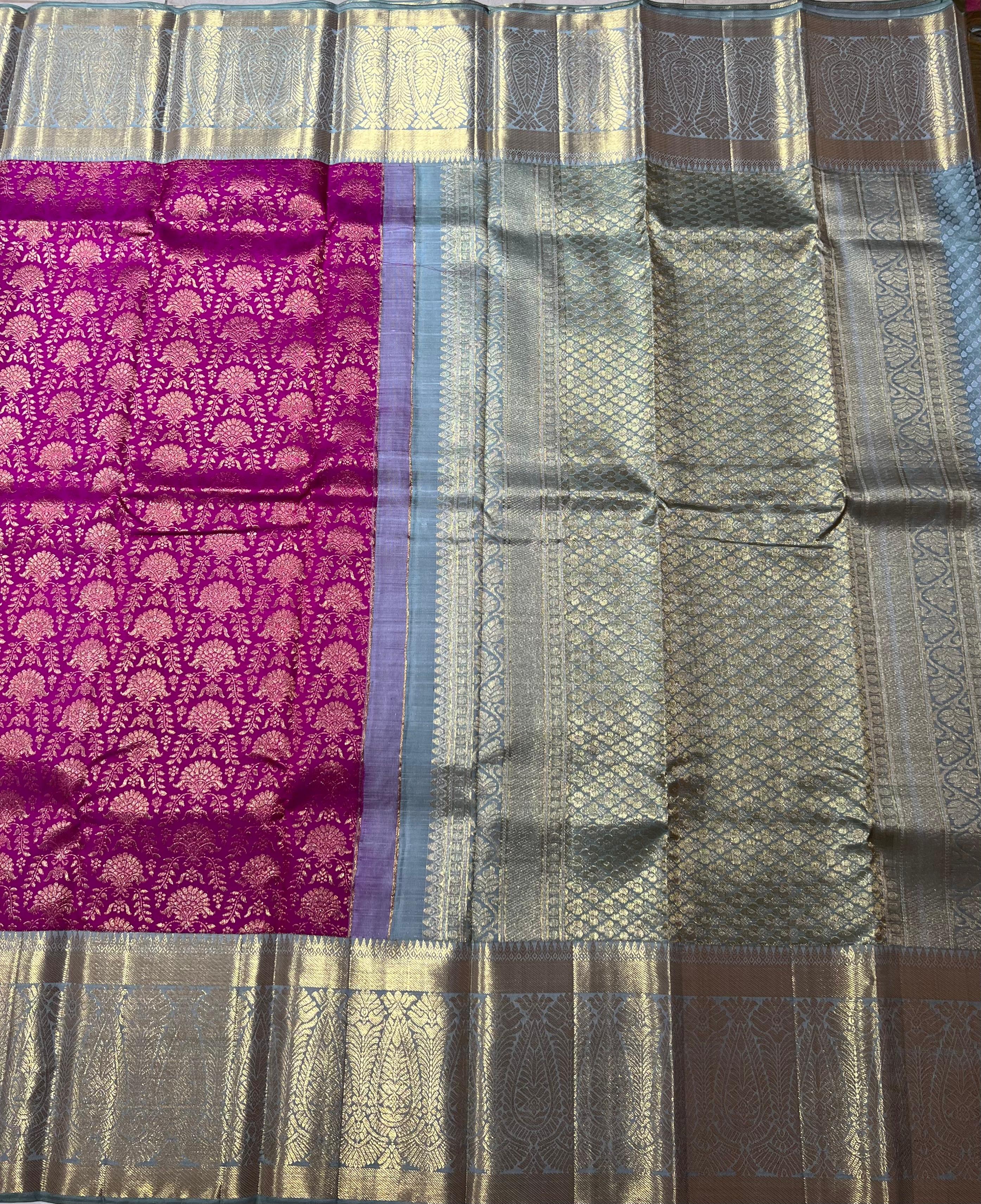 Purple and grey Kanjeevaram silk saree