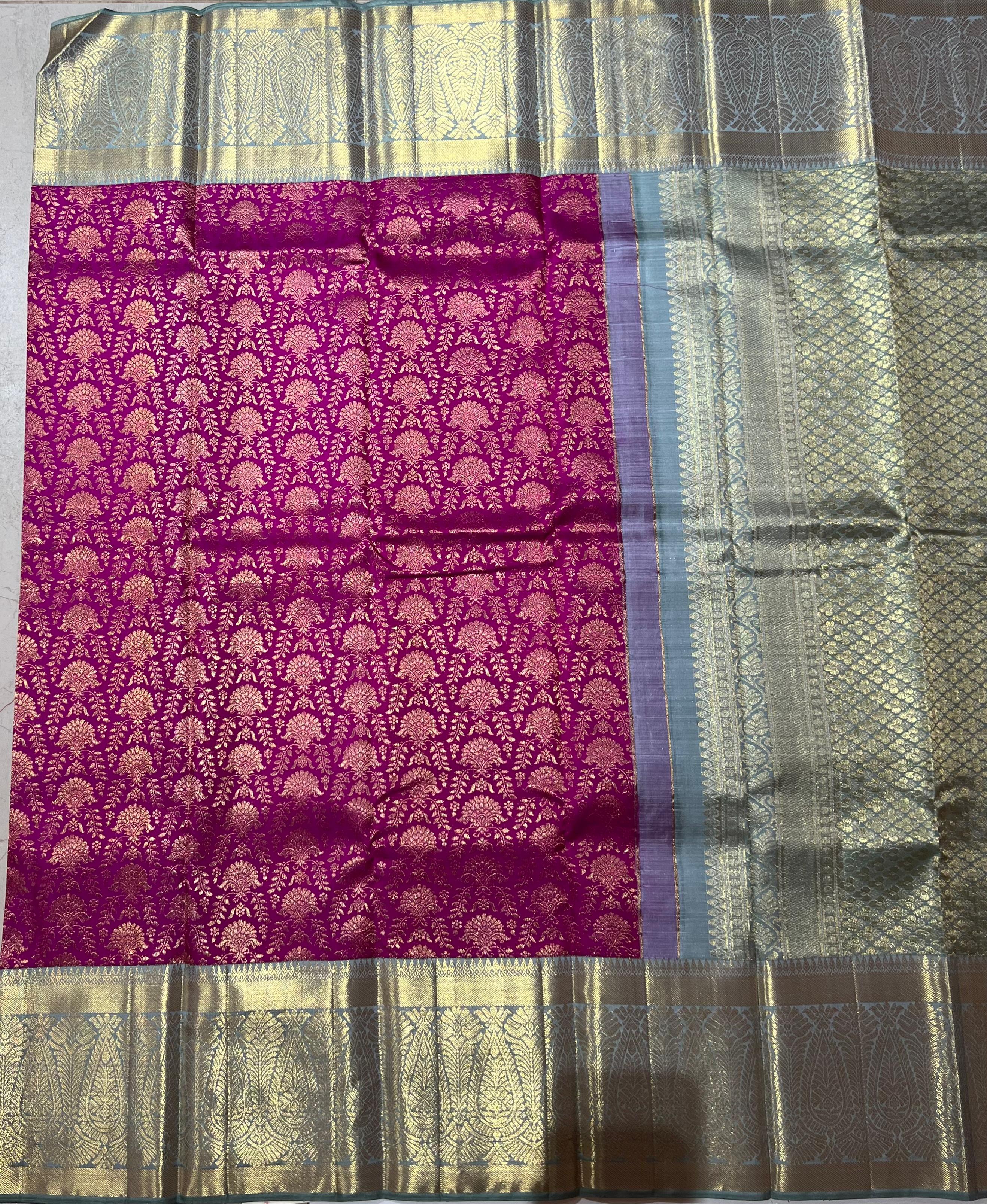 Purple and grey Kanjeevaram silk saree
