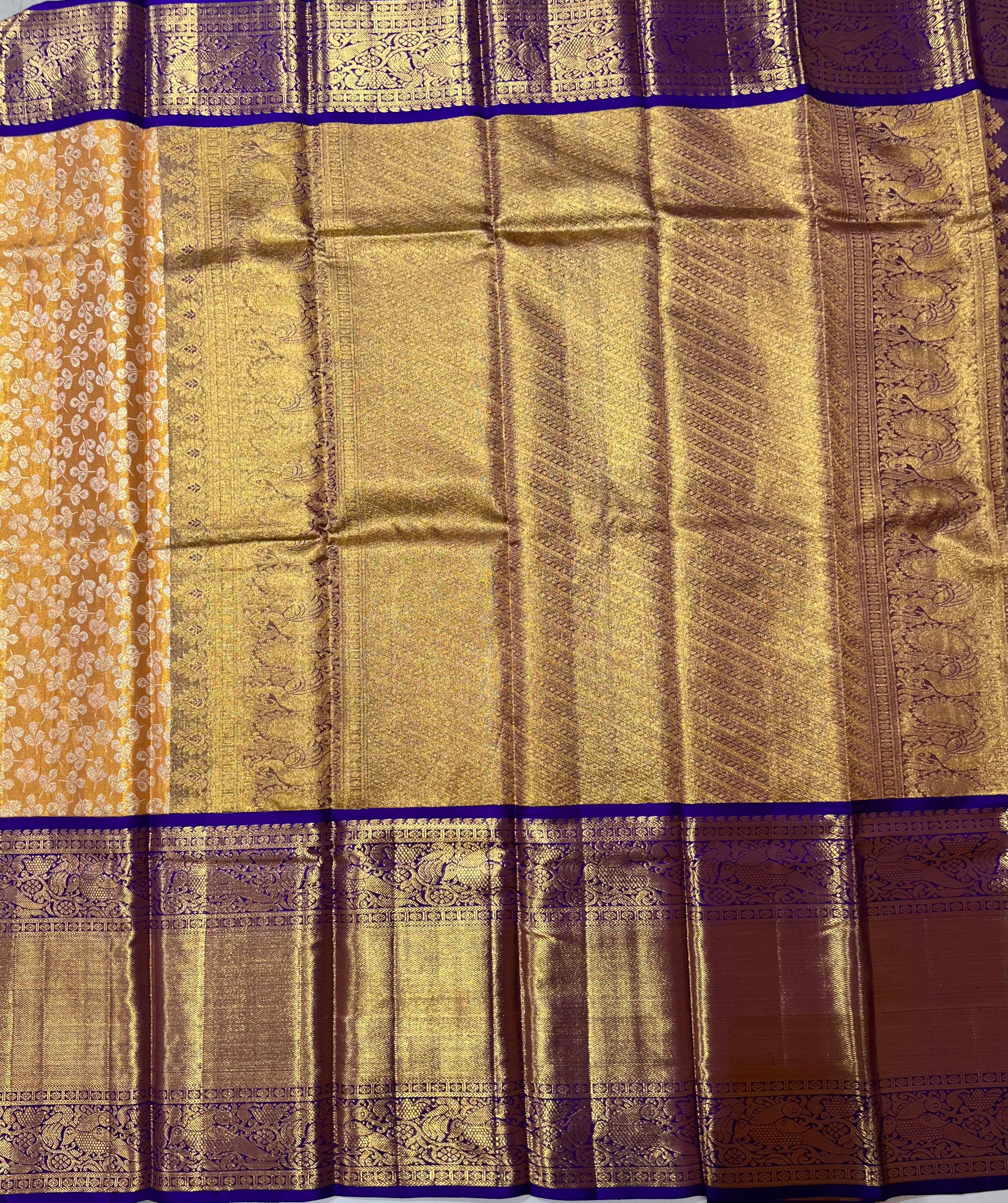 Golden and royal blue kanjeevaram silk saree