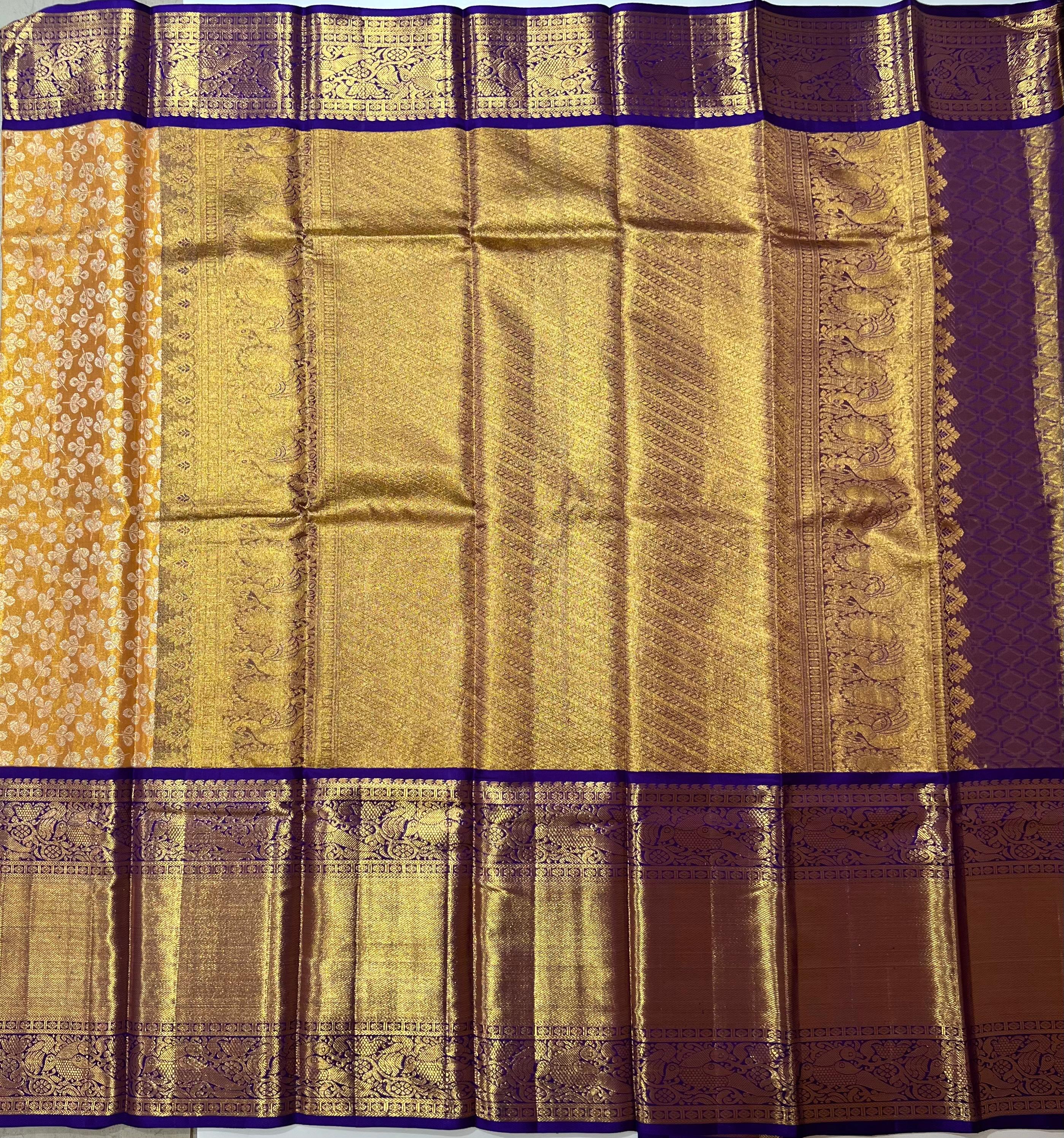 Golden and royal blue kanjeevaram silk saree