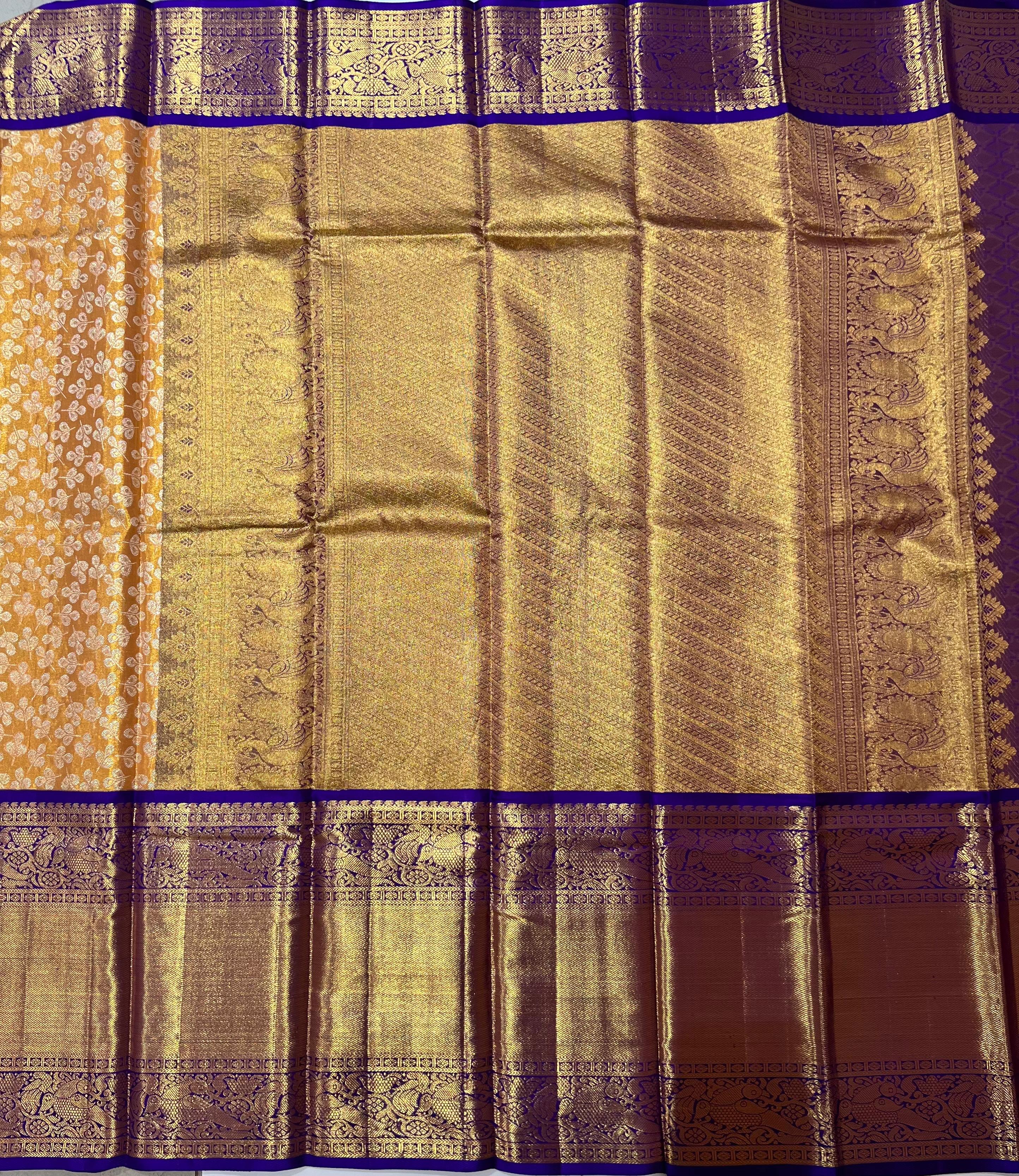 Golden and royal blue kanjeevaram silk saree