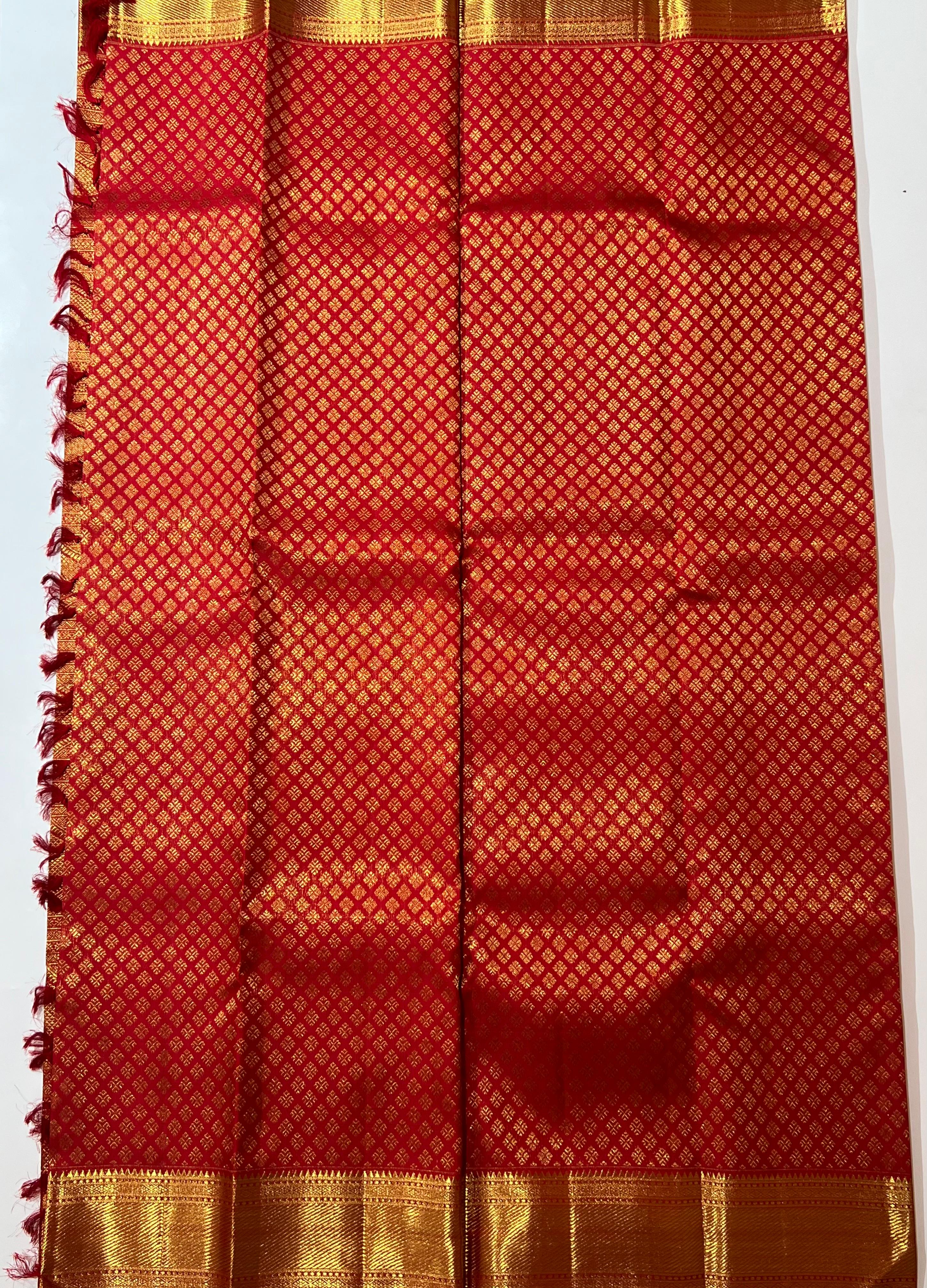 Red with golden zari work Kanjeevaram silk saree