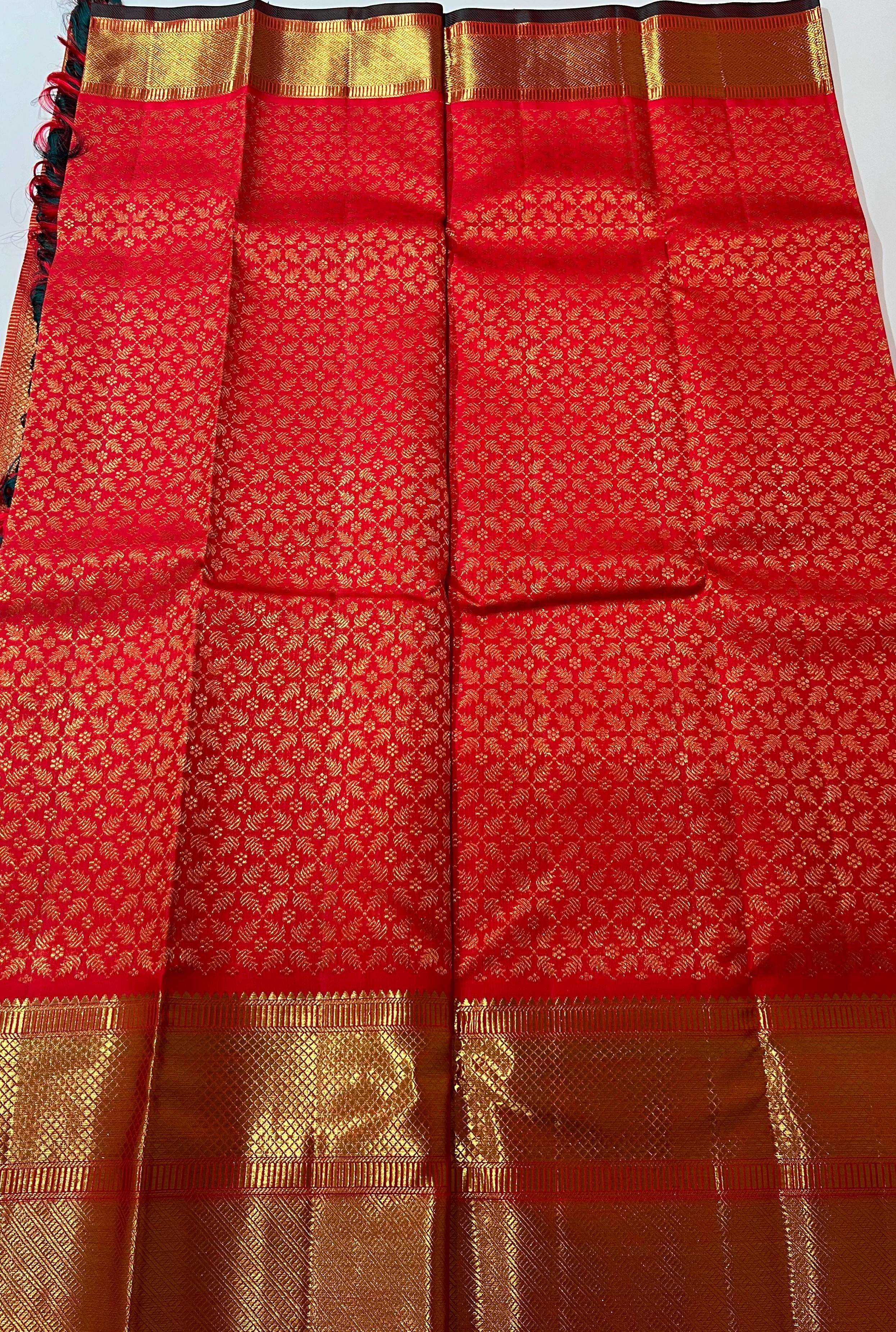Red and golden zari work Kanjeevaram silk saree
