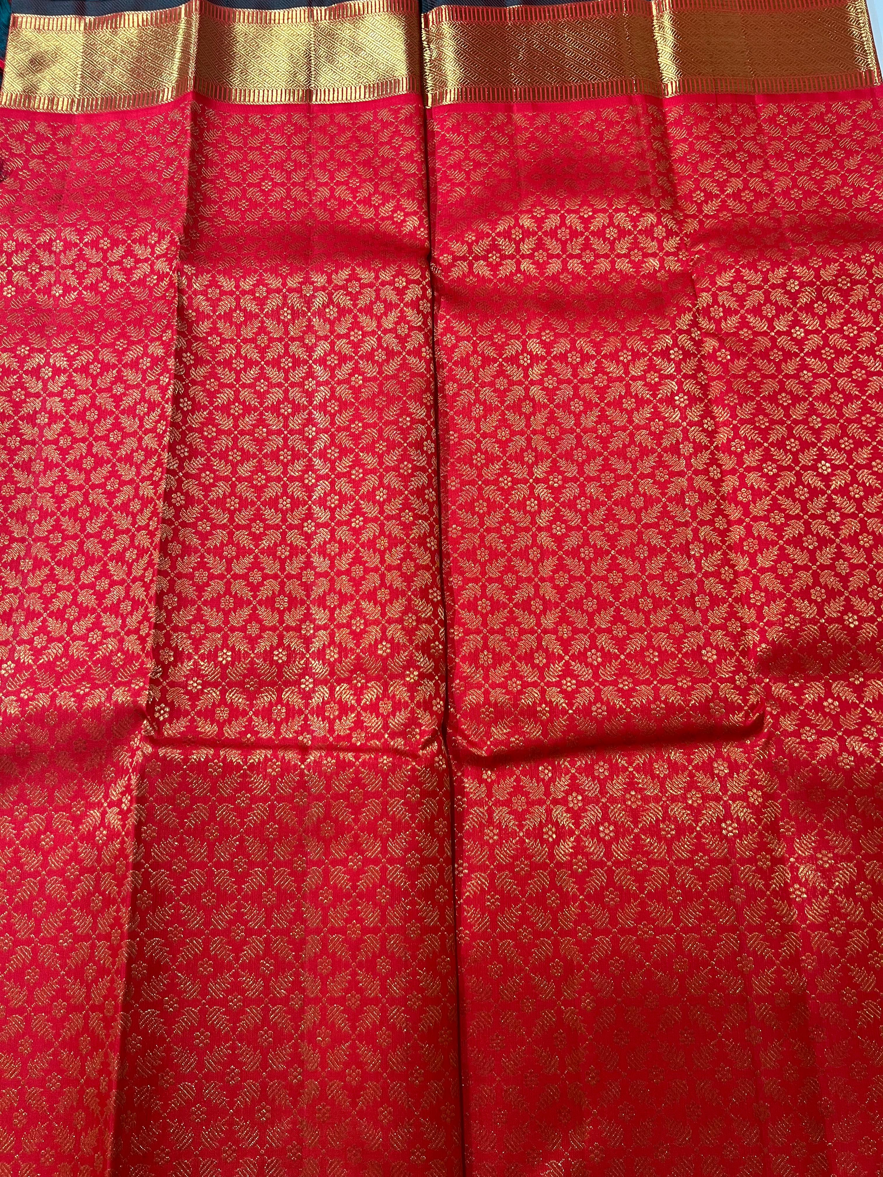 Red and golden zari work Kanjeevaram silk saree