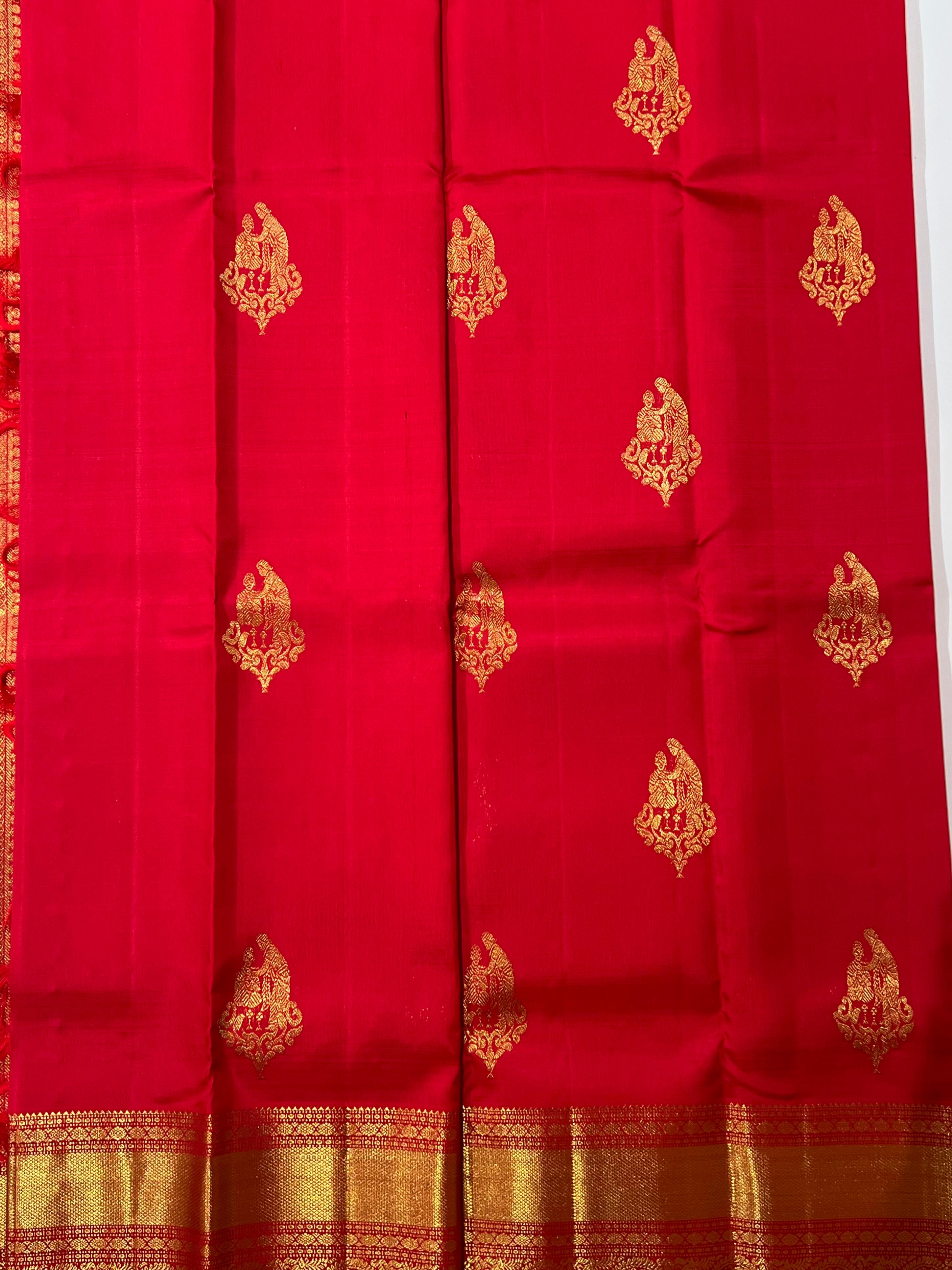 Floral butis Butis Red and golden Kanjeevaram saree