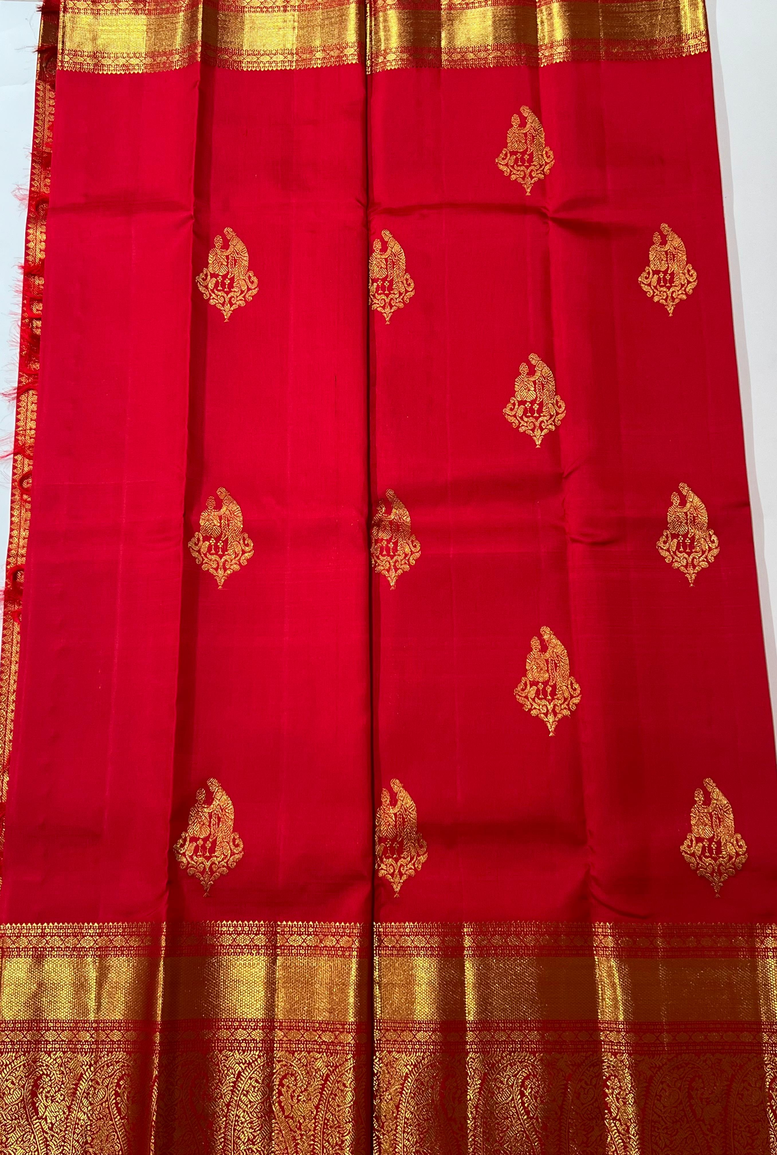 Floral butis Butis Red and golden Kanjeevaram saree