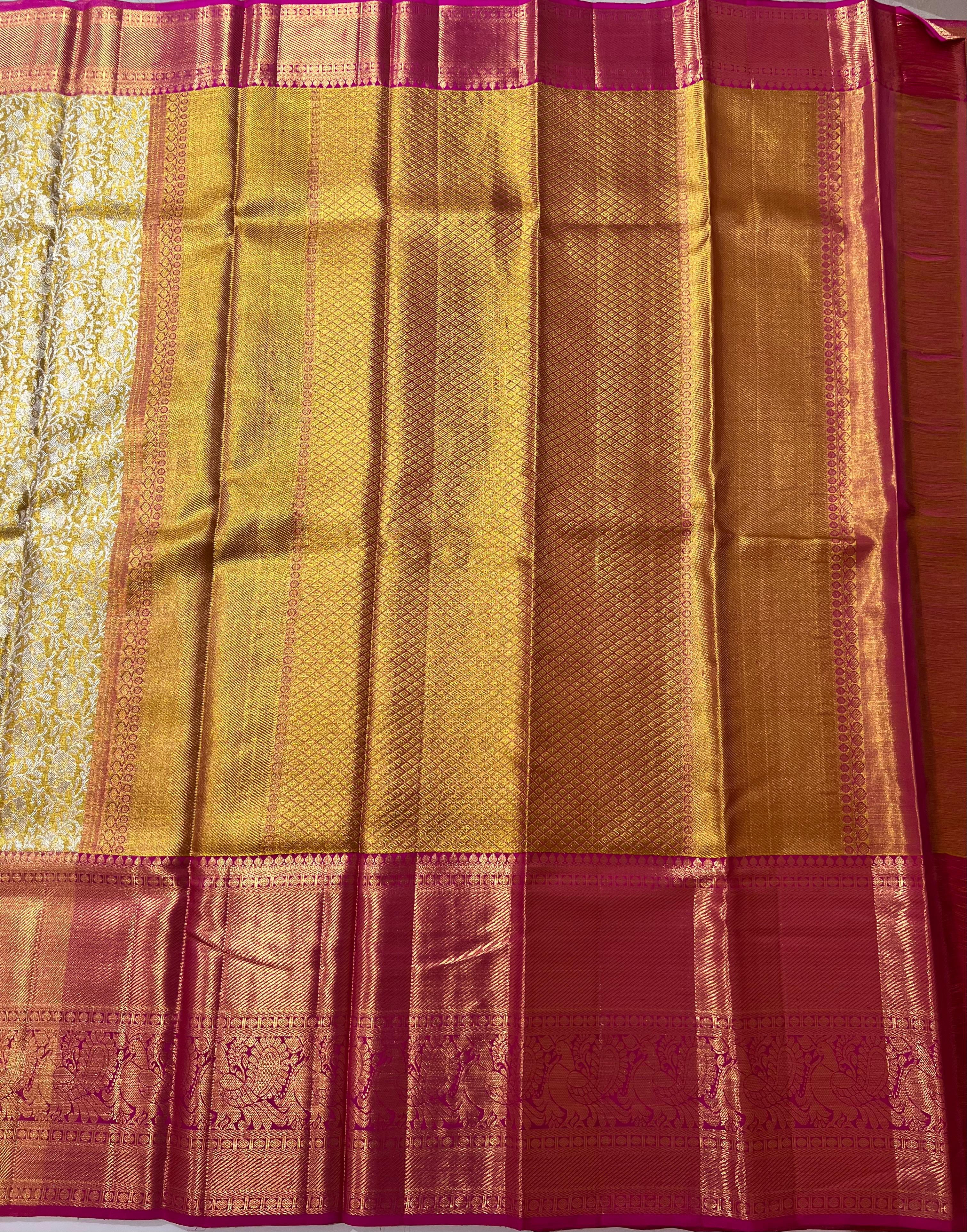 Golden and maroon zari work Kanjeevaram silk saree