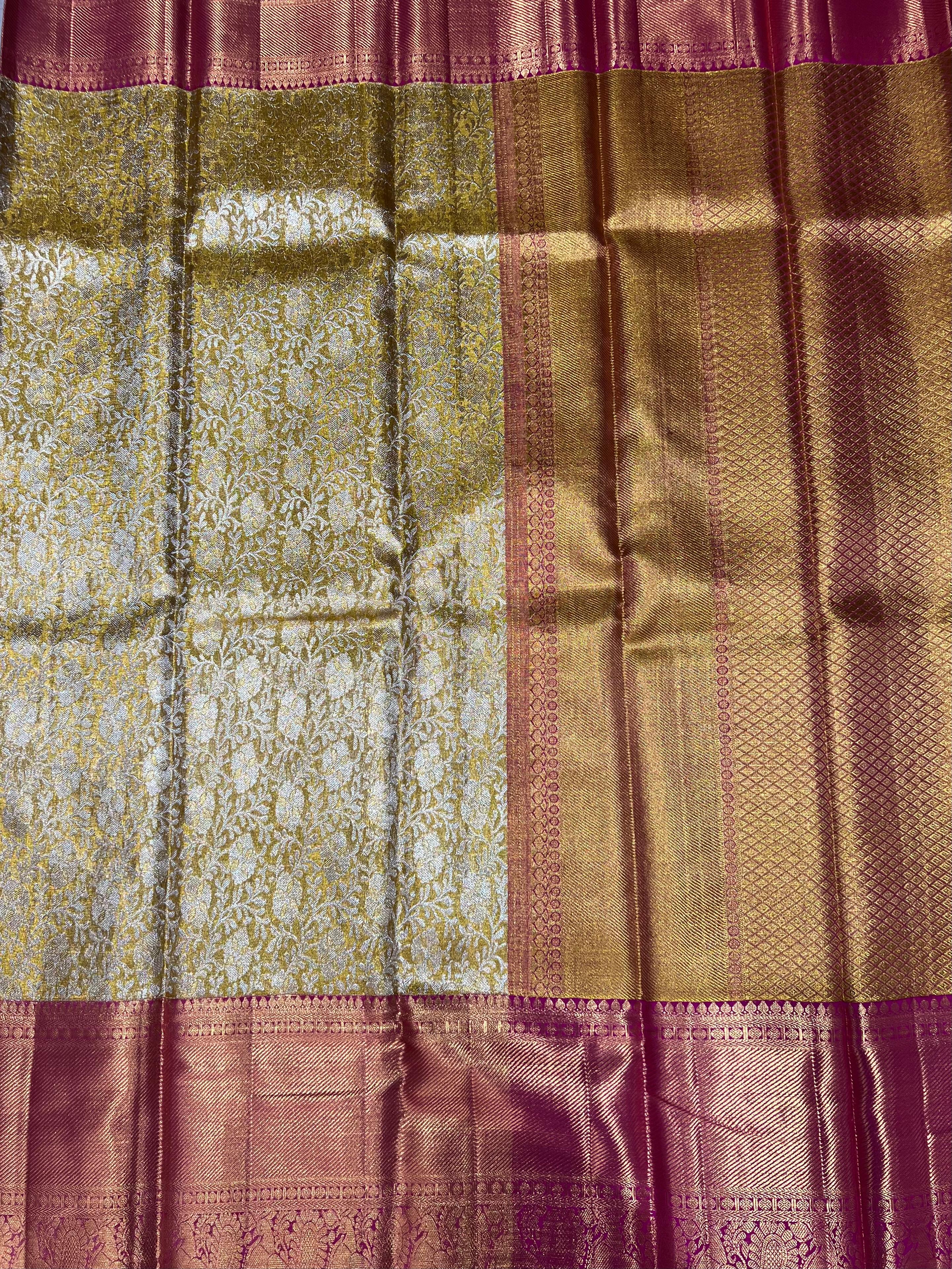 Golden and maroon zari work Kanjeevaram silk saree