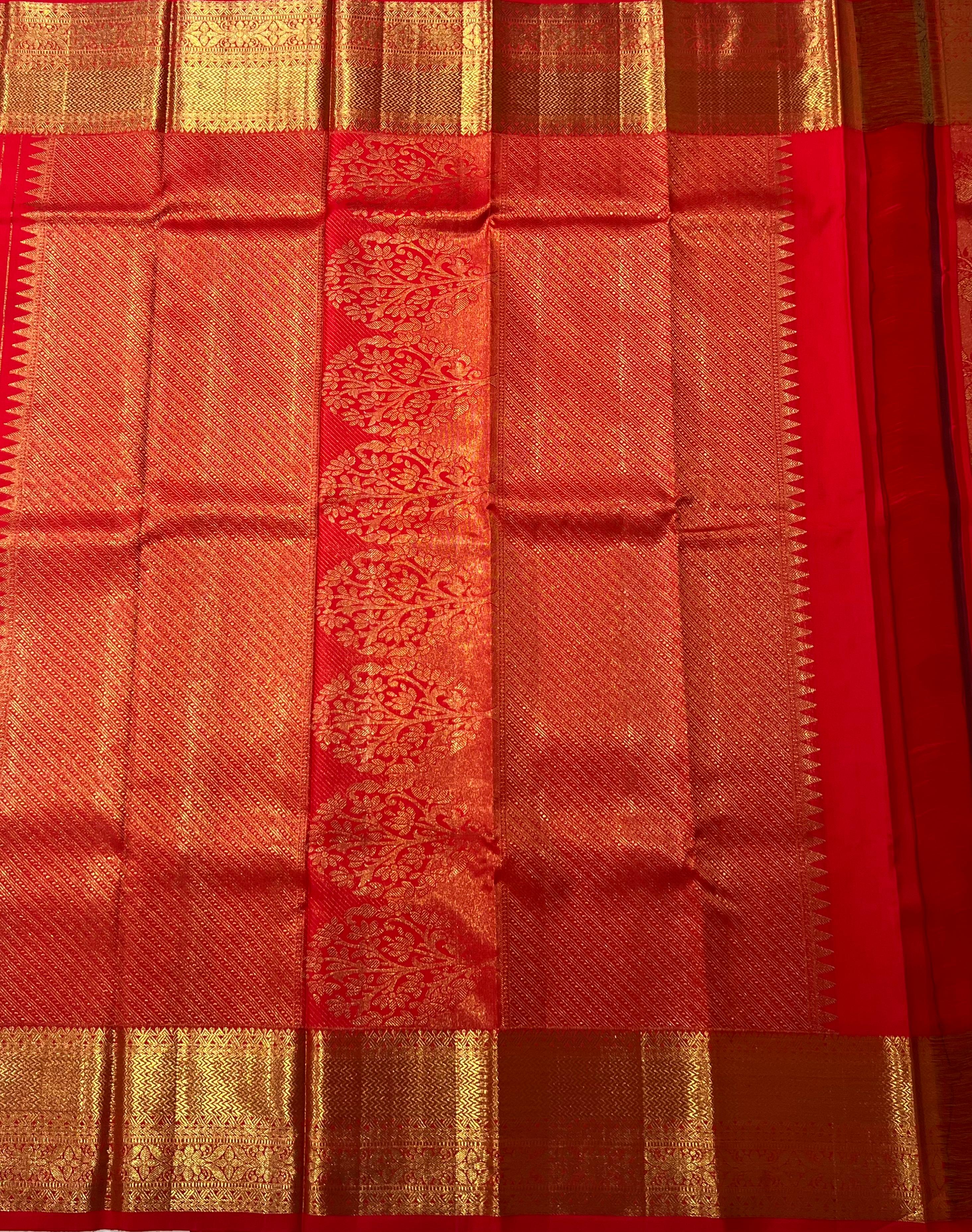 Red and golden zari work Kanjeevaram silk saree