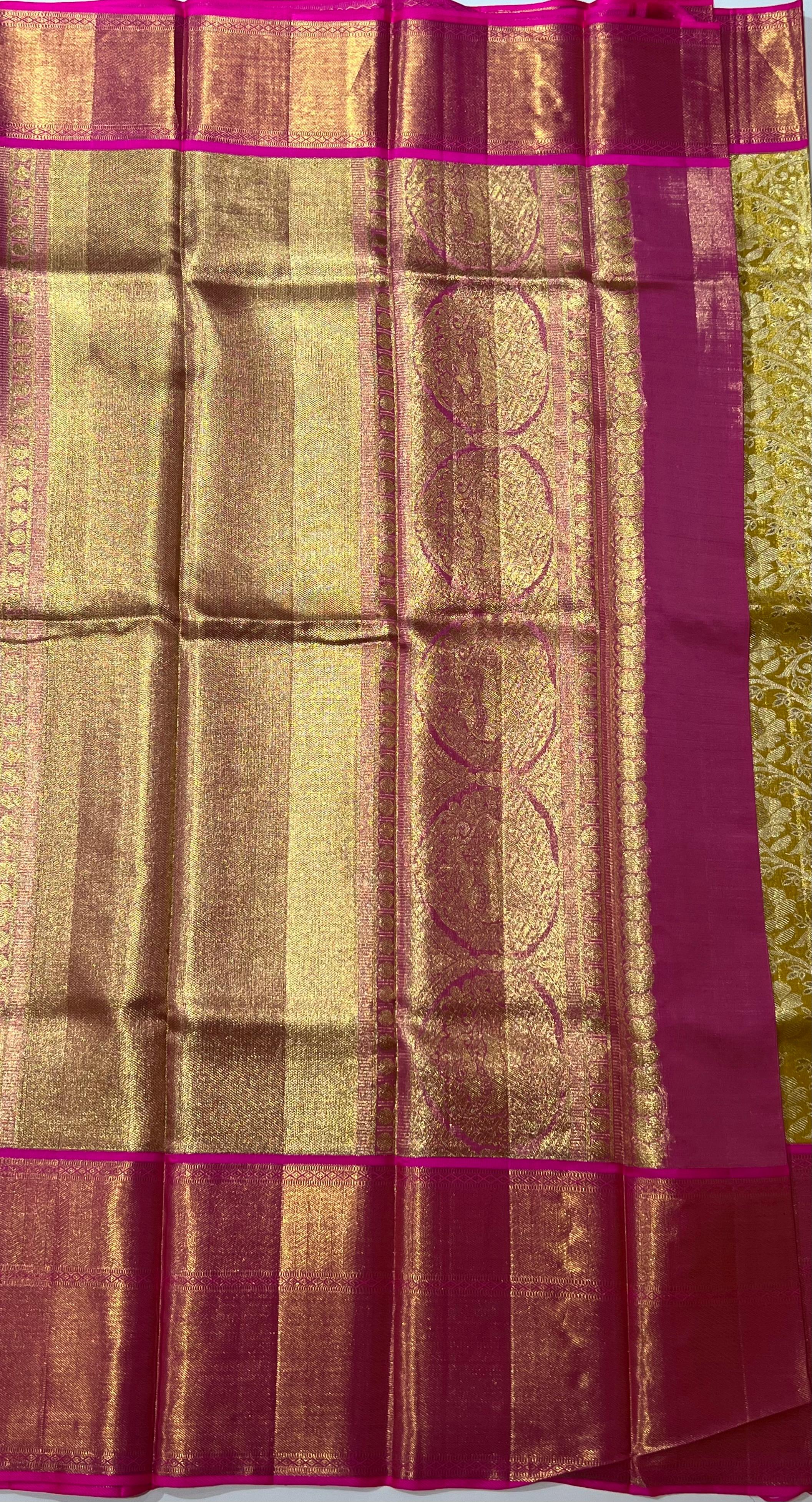 Golden and Pink Kanjeeevaram silk saree