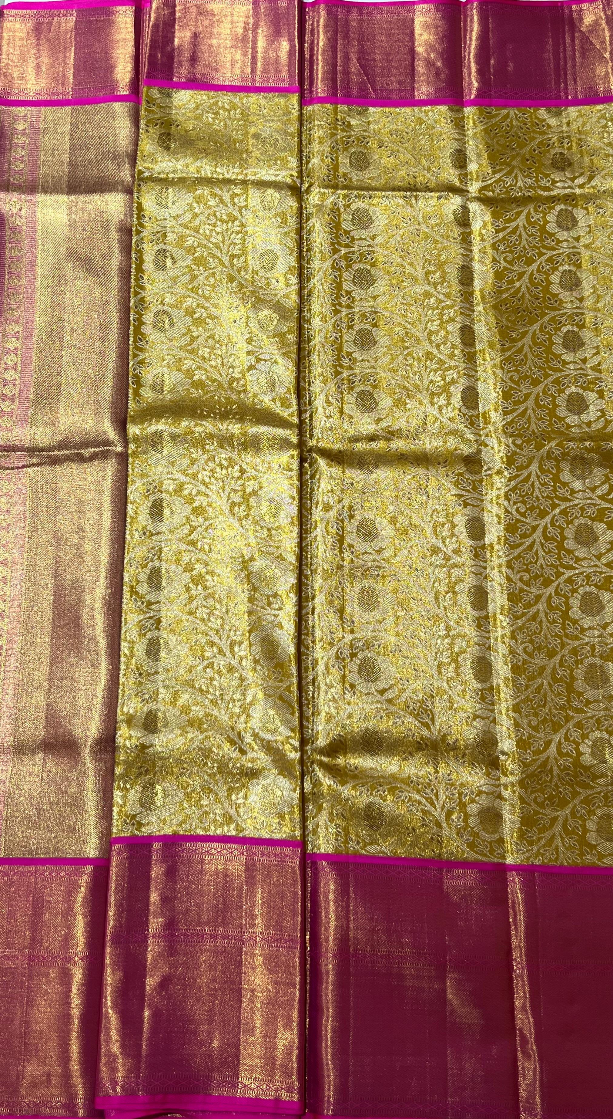Golden and Pink Kanjeeevaram silk saree