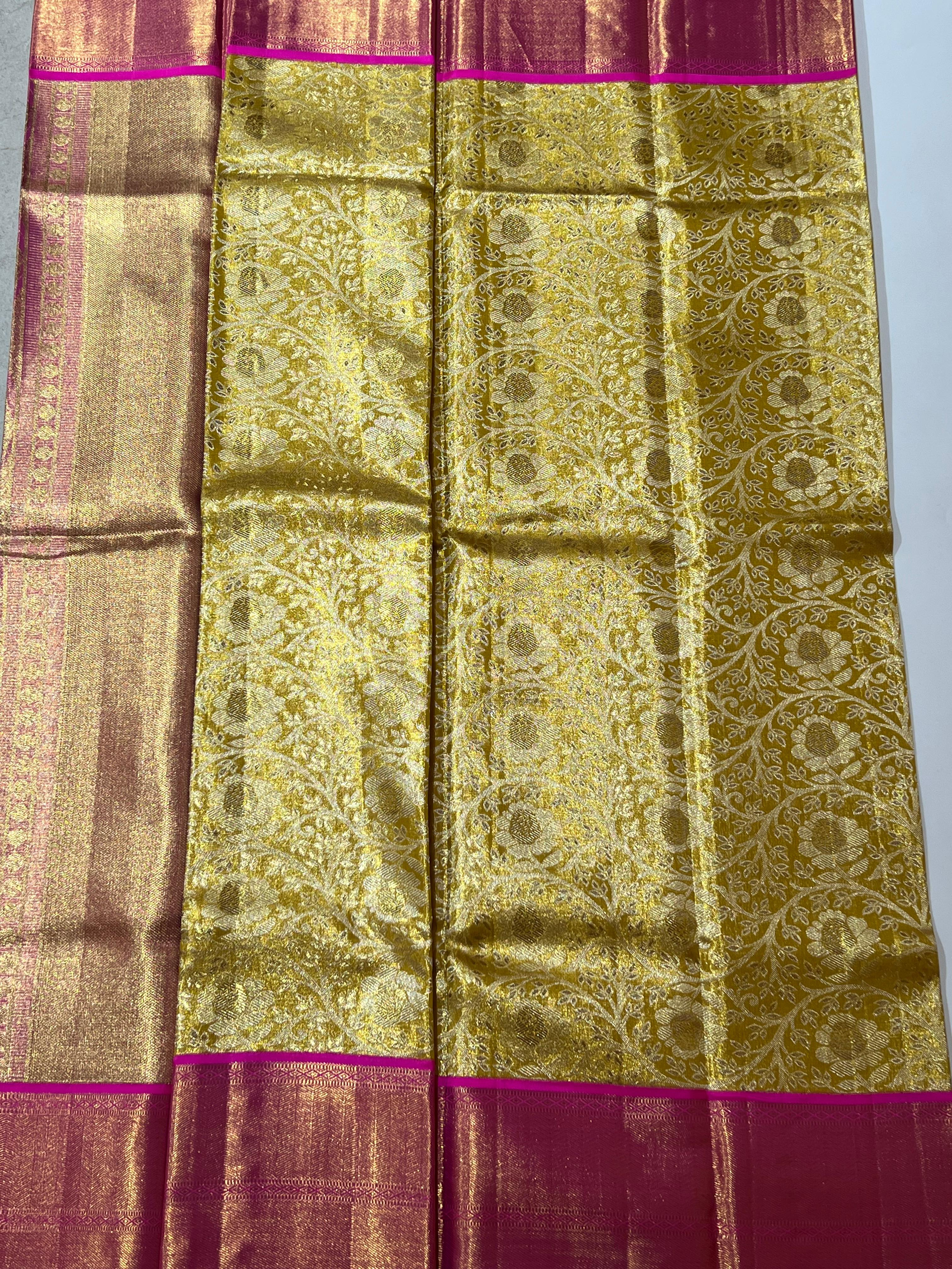Golden and Pink Kanjeeevaram silk saree