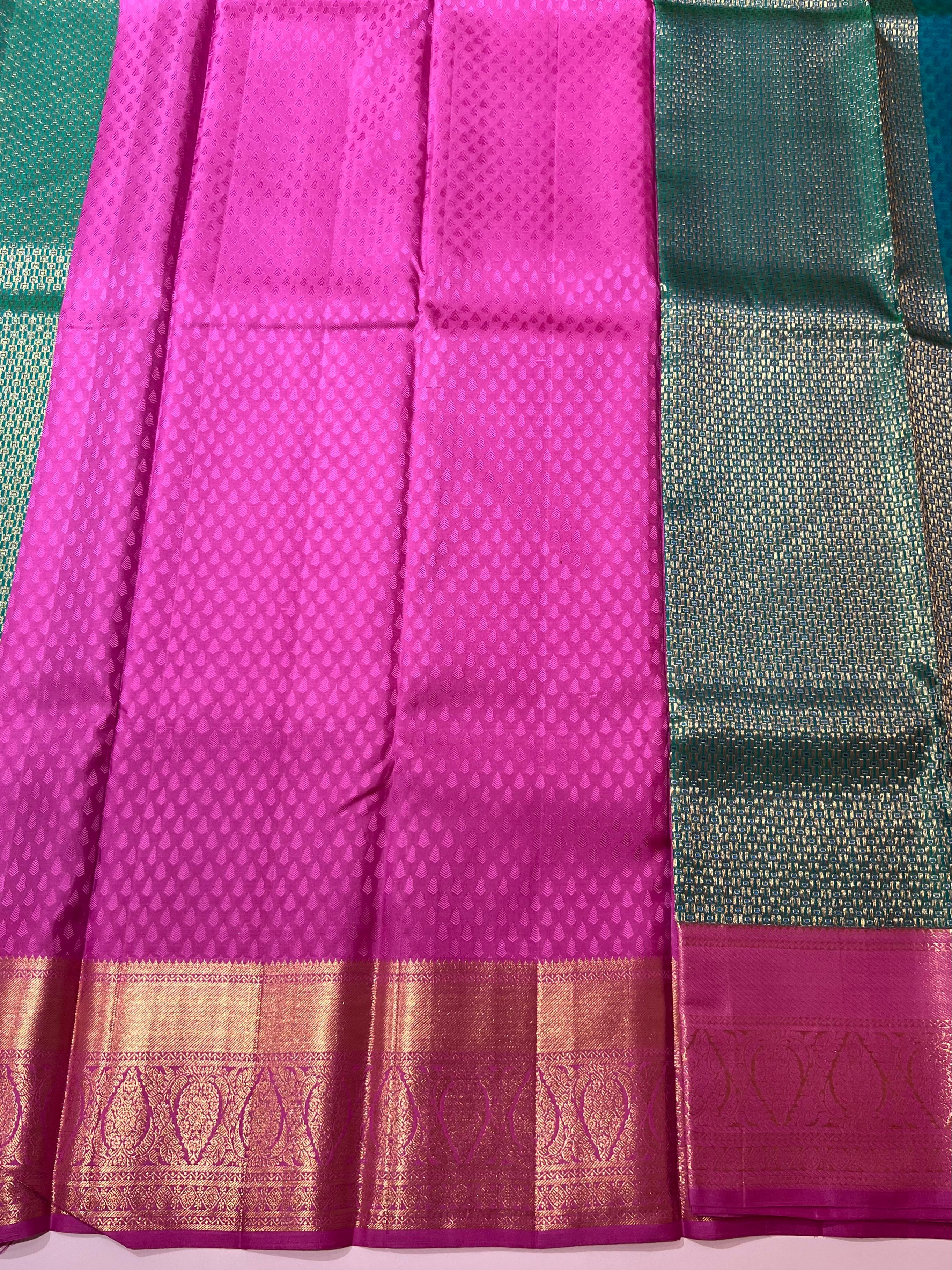 Green and pink kanjeevaram silk saree