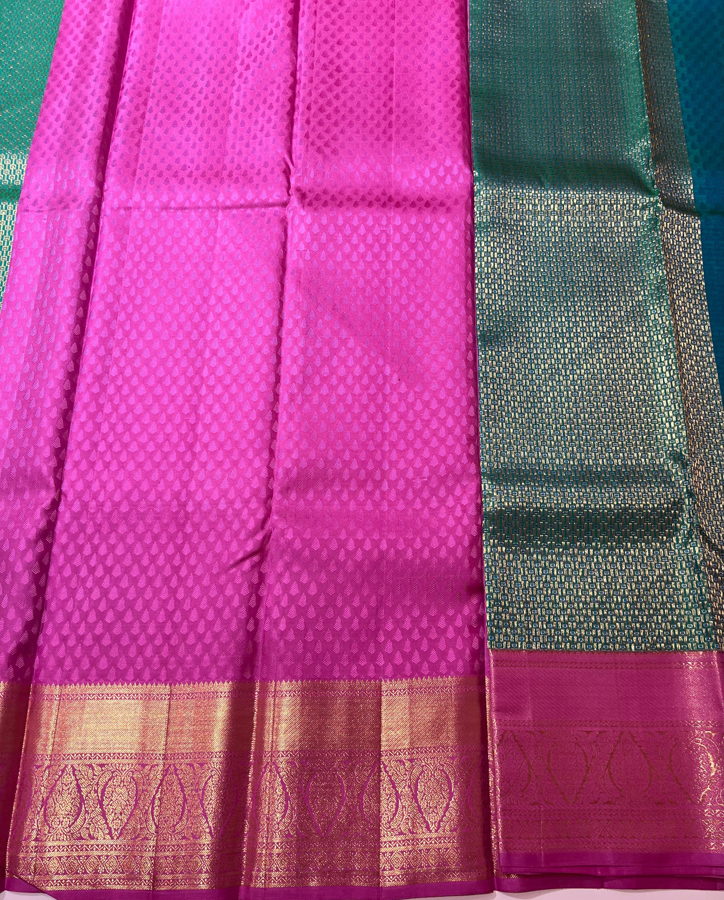 Green and pink kanjeevaram silk saree