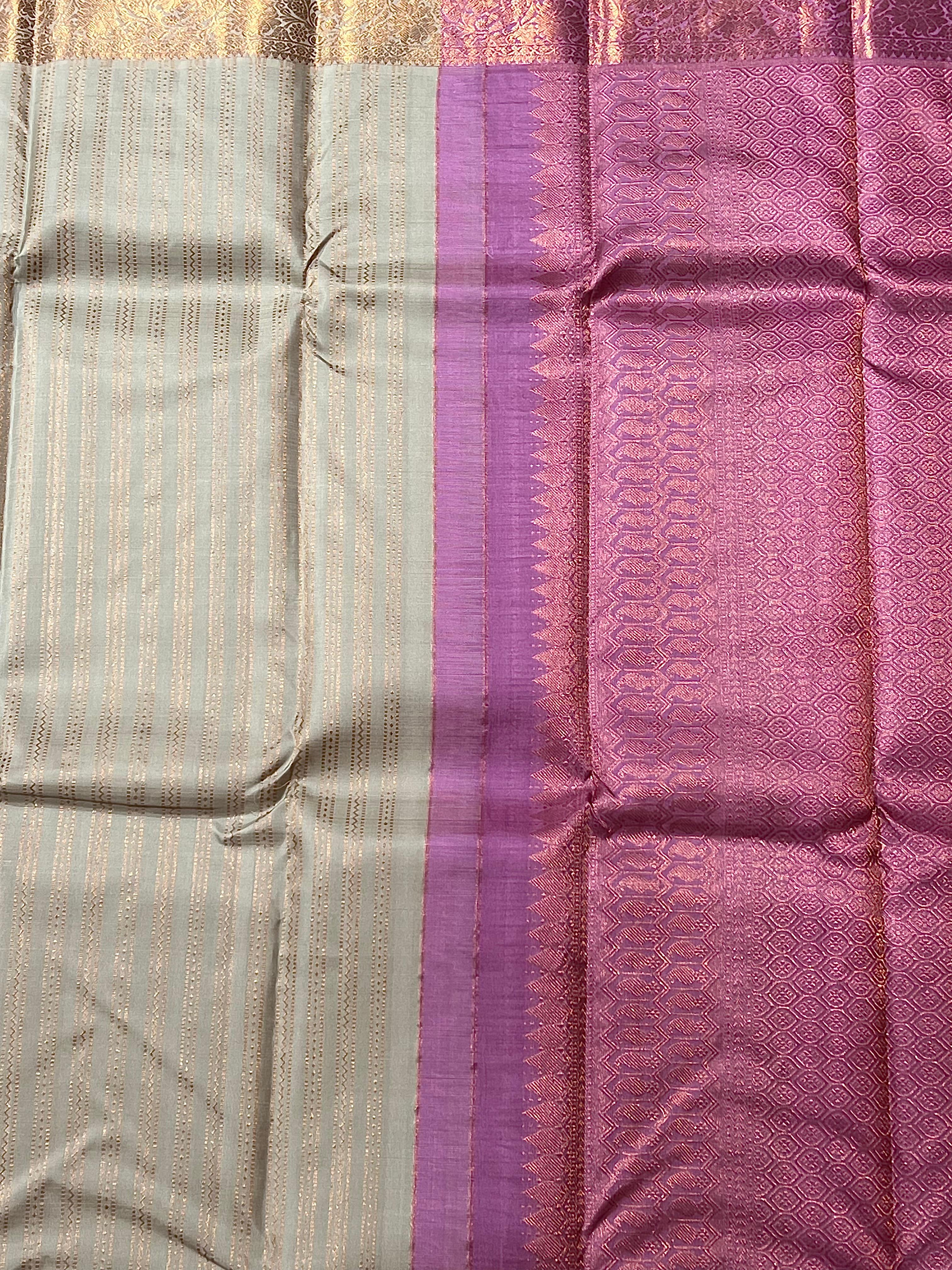 Grey and golden zari border kanjeevaram silk saree