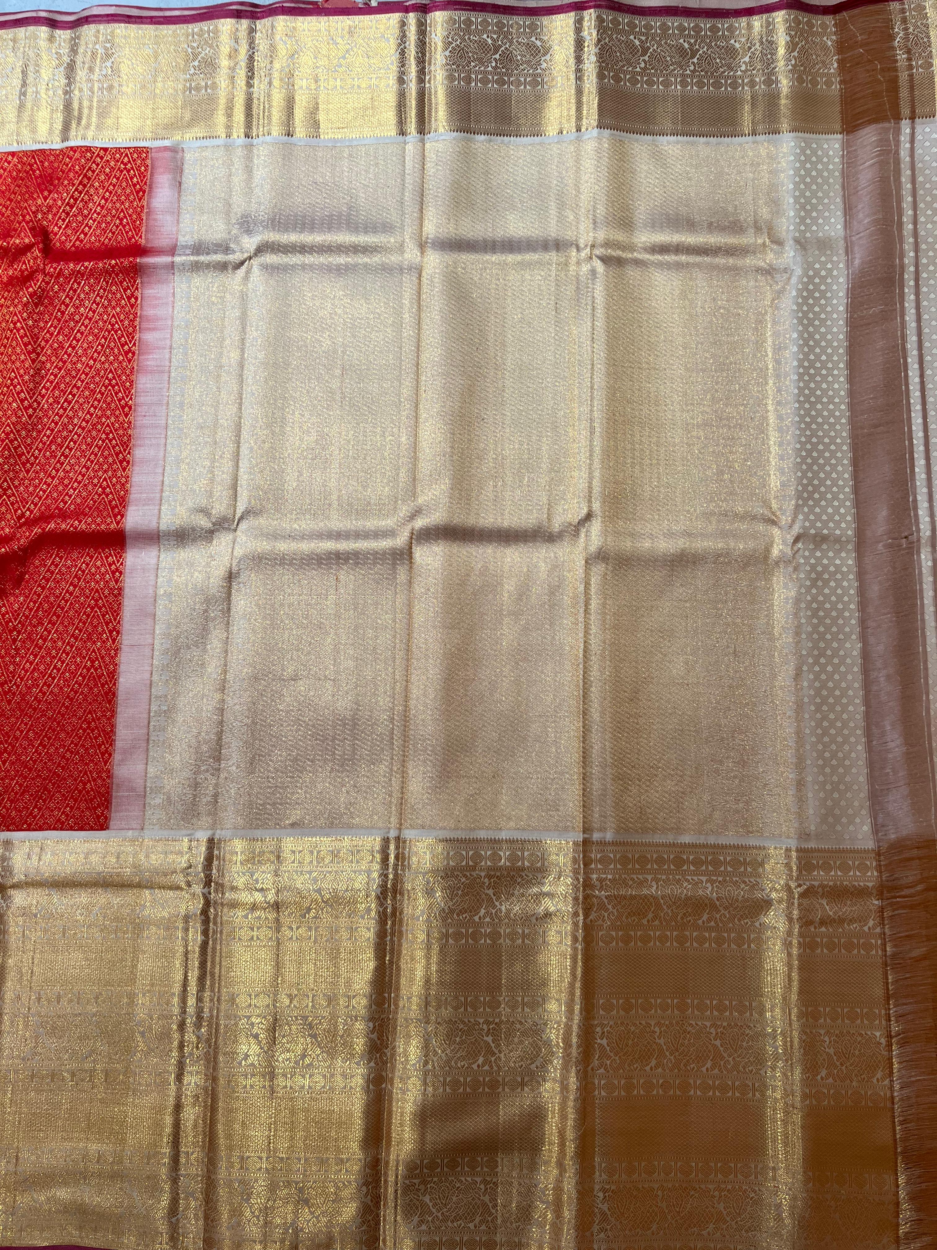 Red and white golden zari Kanjeevaram silk saree