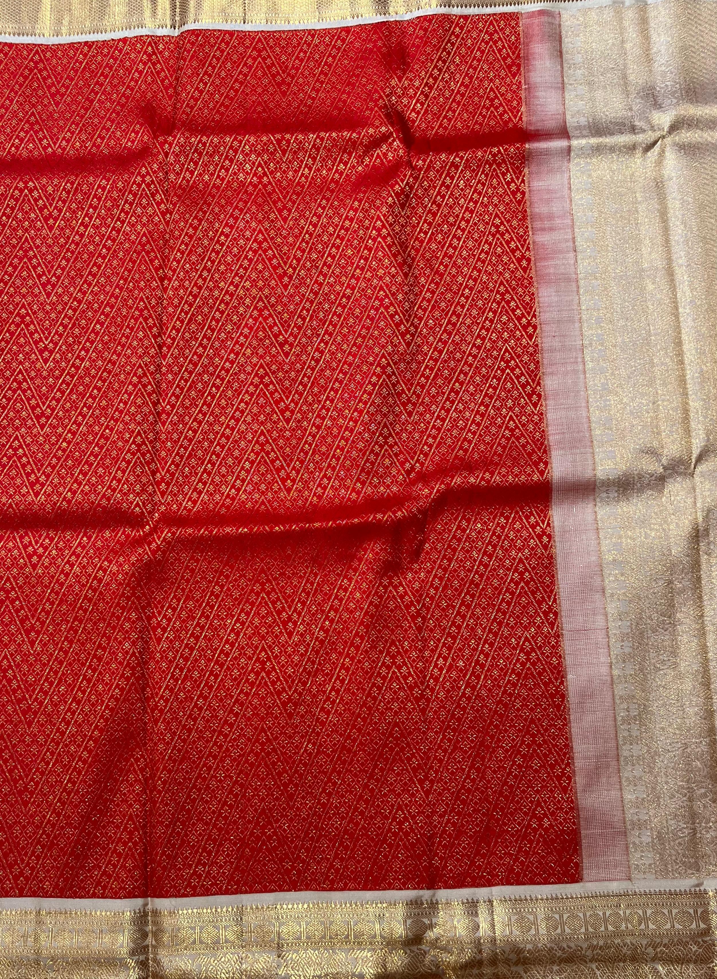 Red and white golden zari Kanjeevaram silk saree
