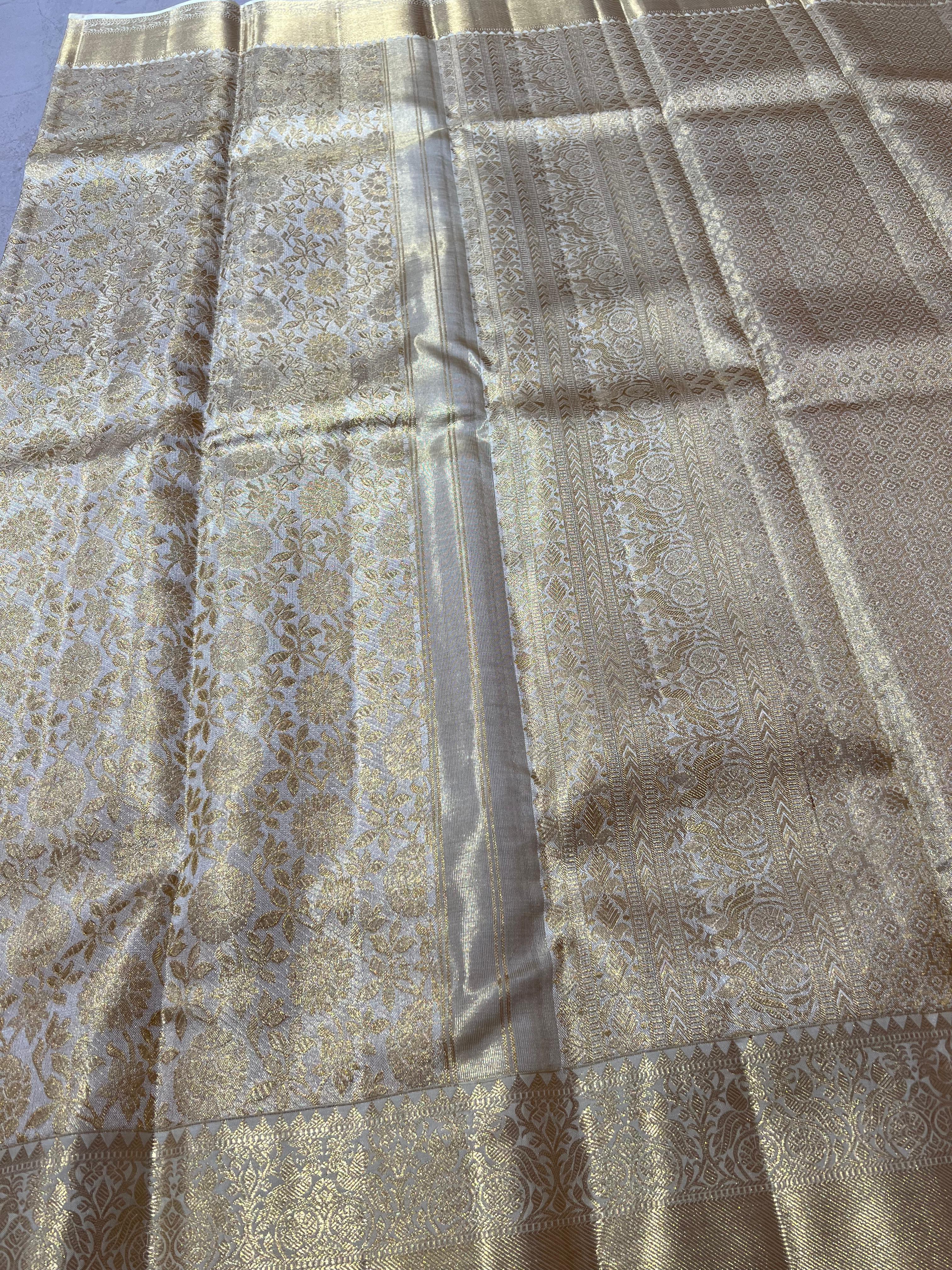 Golden Kanjeevaram silk saree