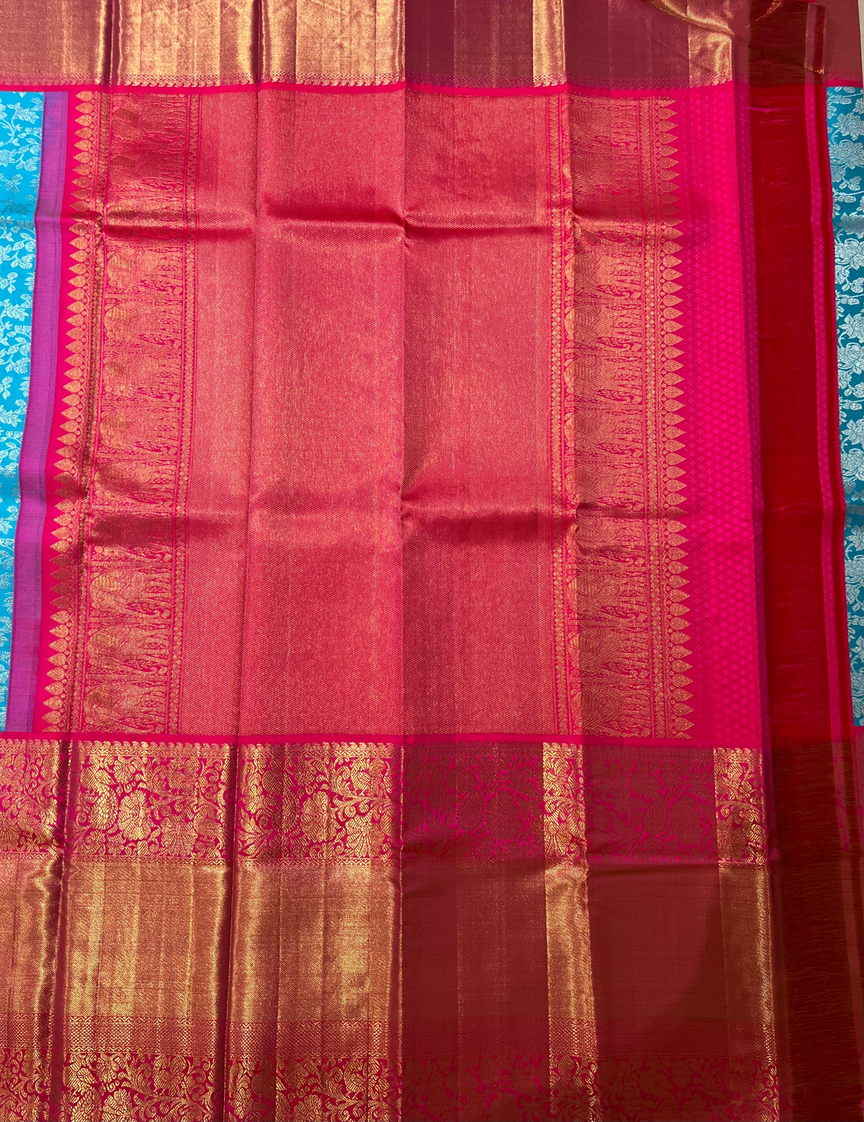 Blue and red kanjeevaram silk saree