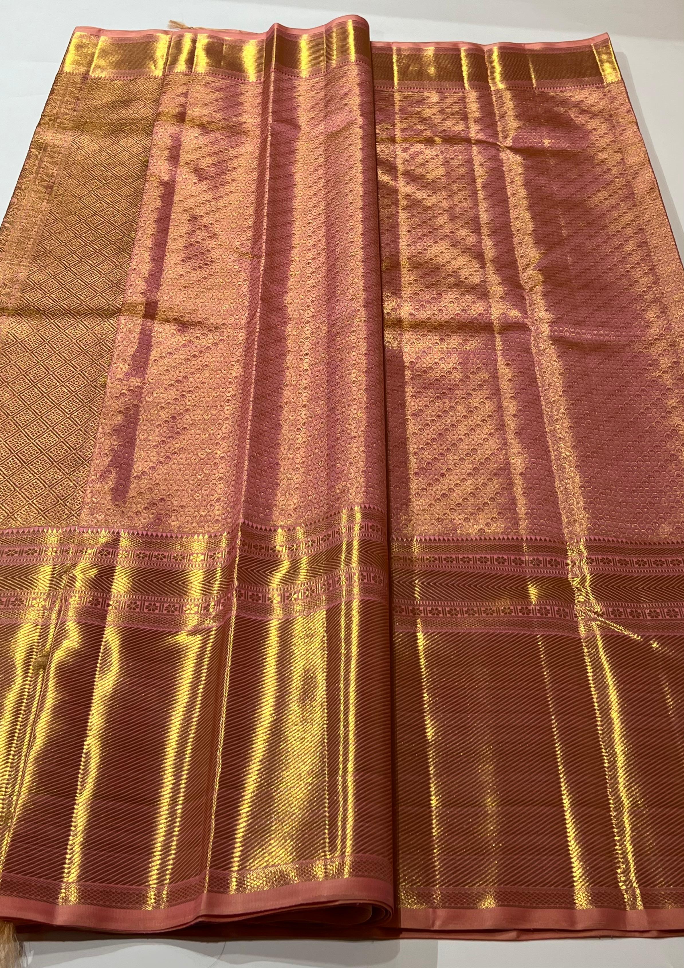 Diagonal line Peach kanjeevaram silk saree