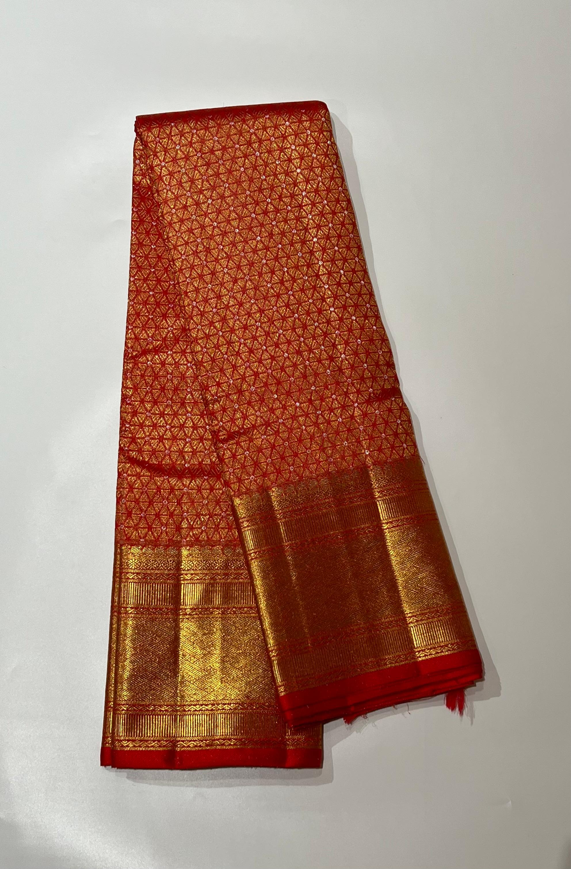 Red and golden kanjeevaram silk saree