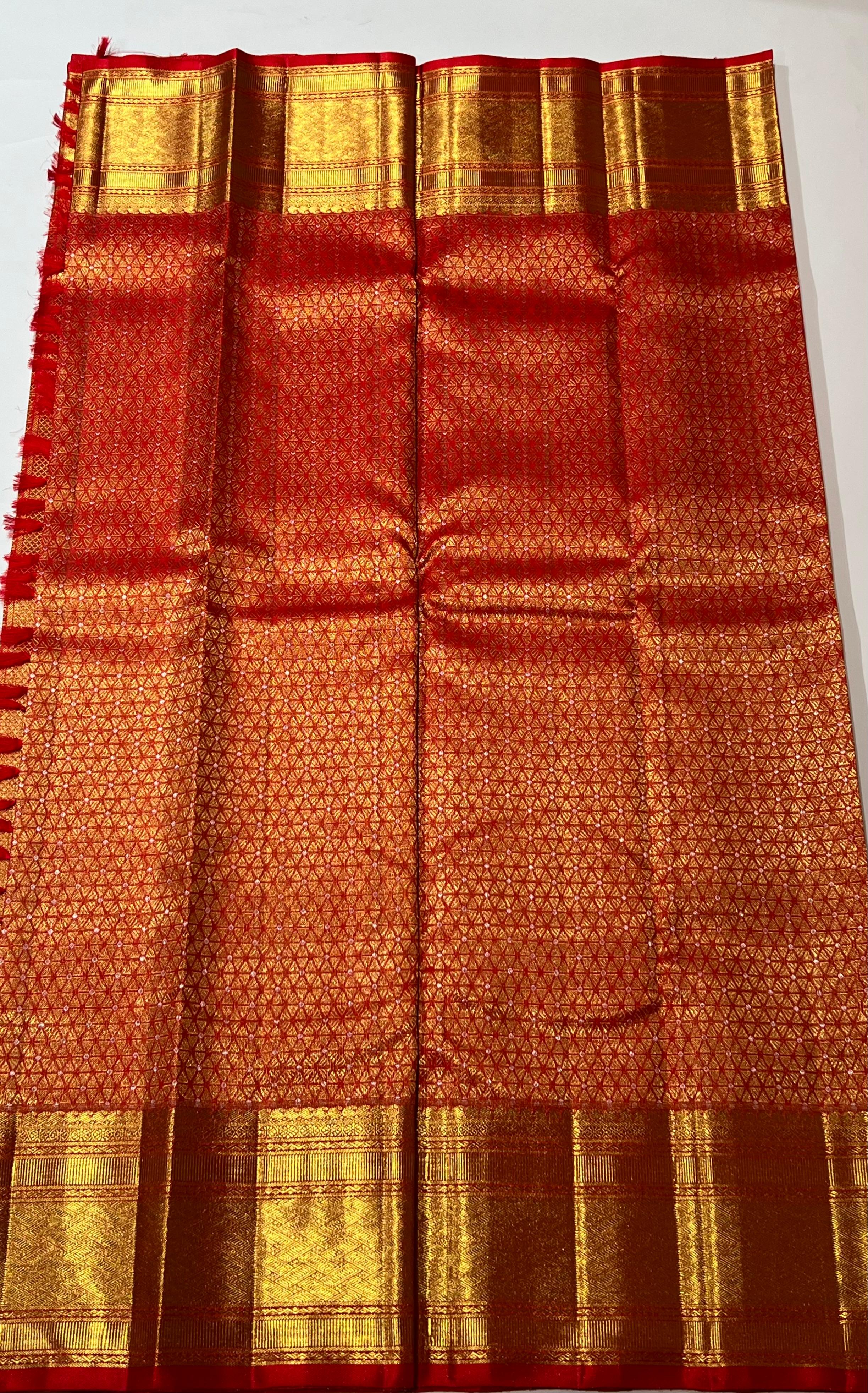 Red and golden kanjeevaram silk saree