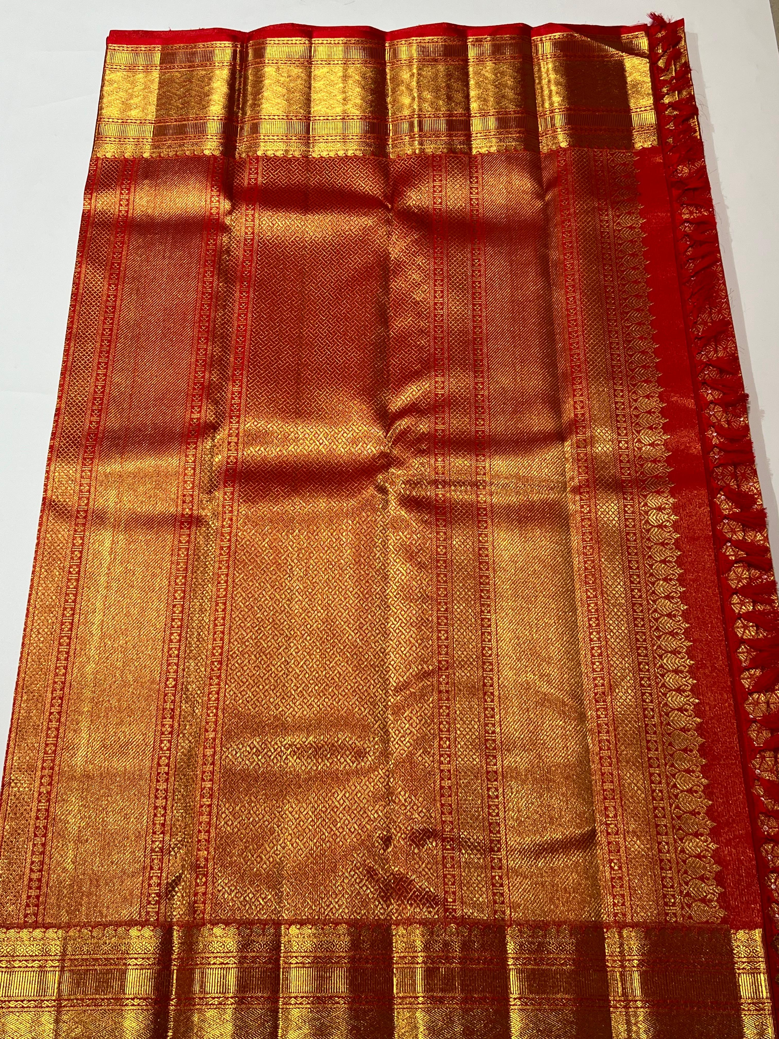 Red and golden kanjeevaram silk saree