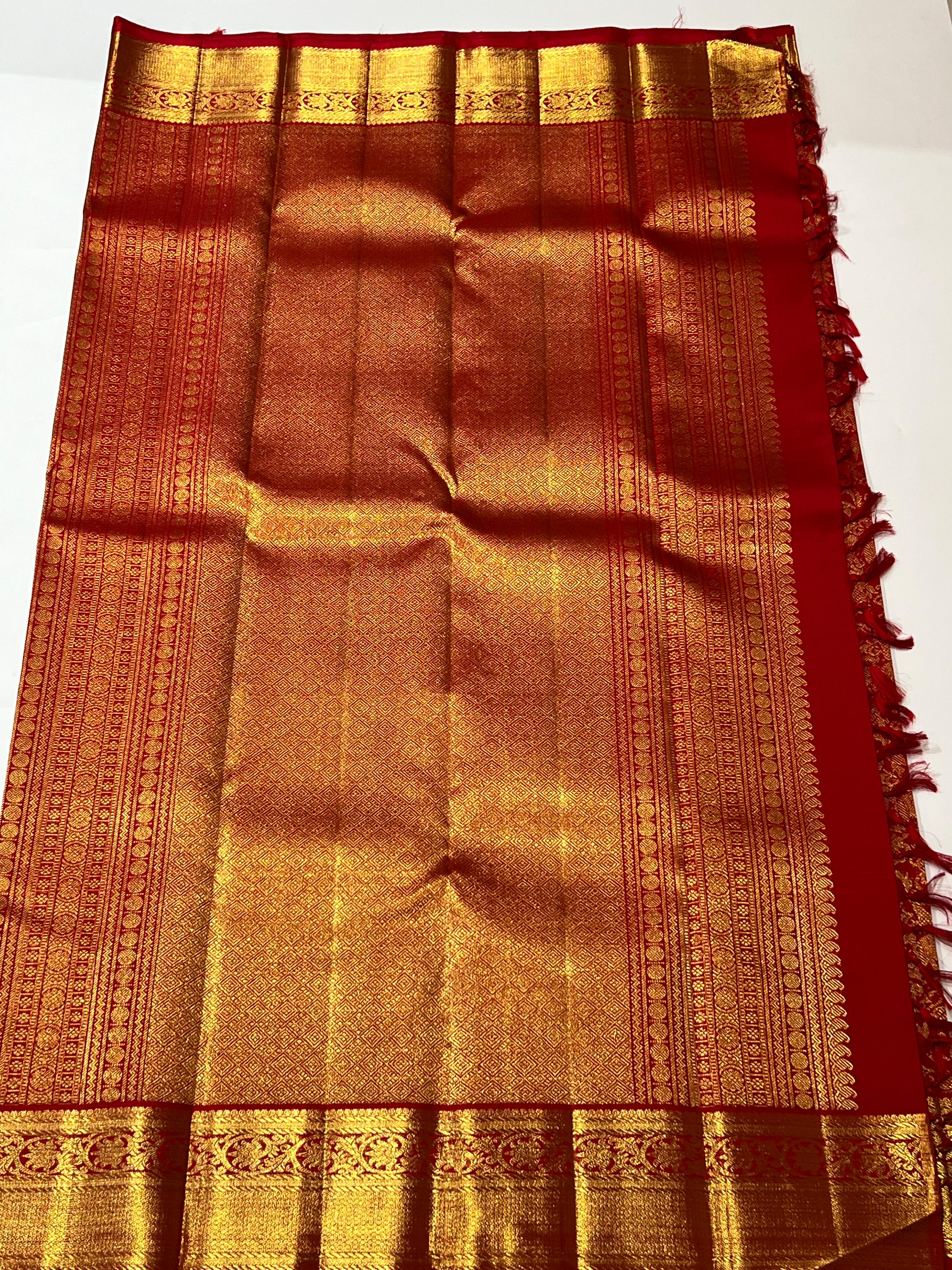 Animal design Red and golden Kanjeevaram silk saree