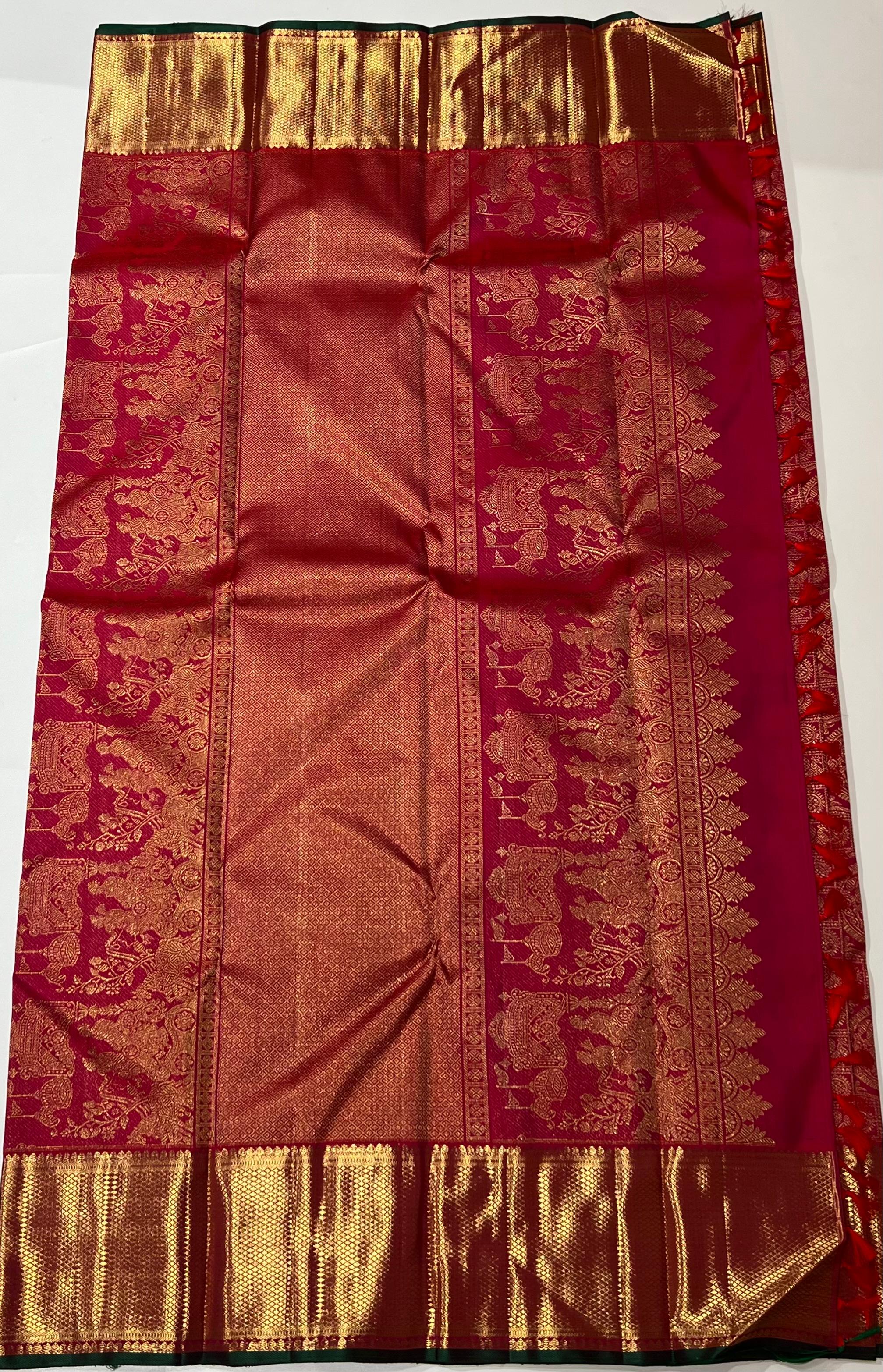 Rani pink and golden zari work Kanjeevaram silk saree