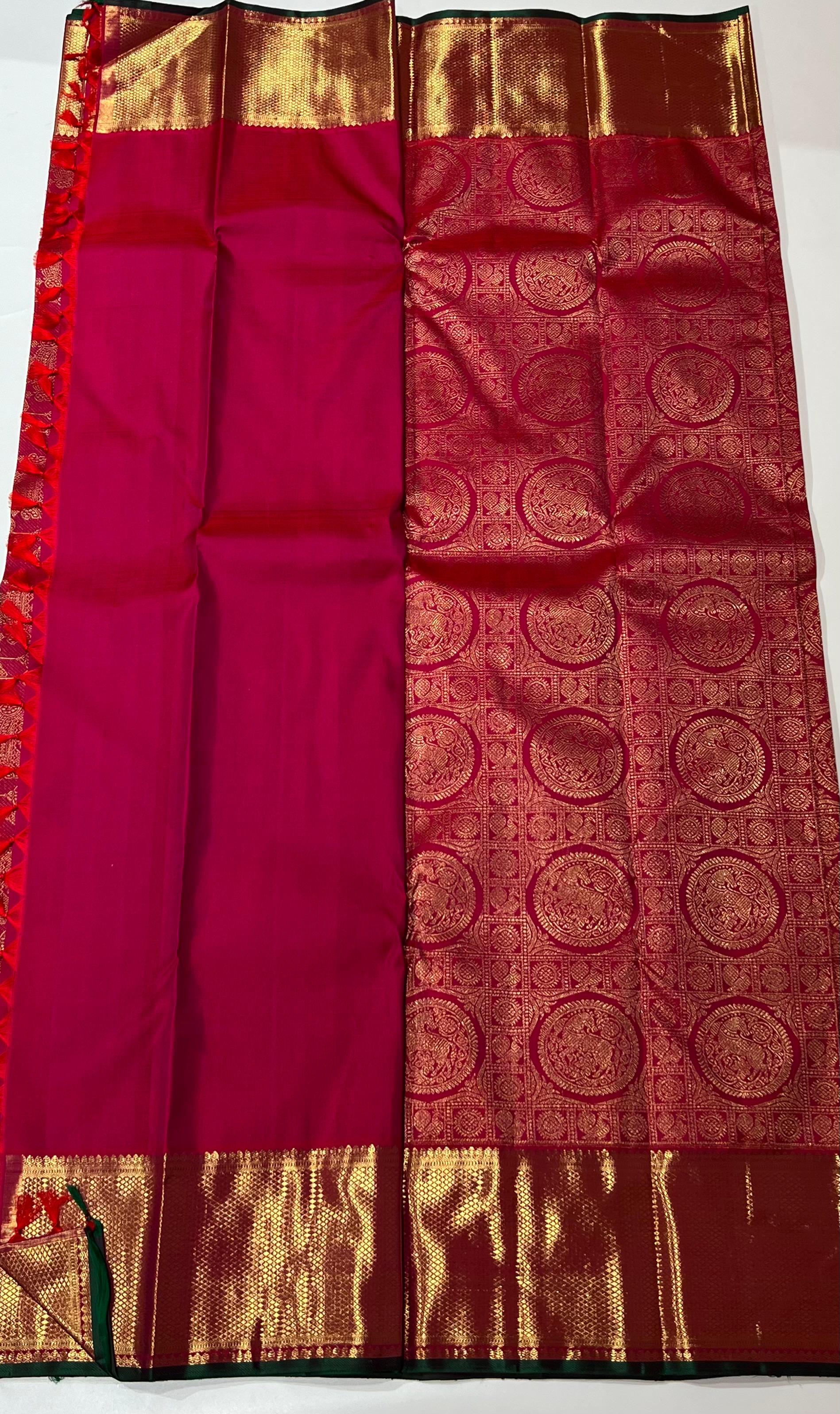 Rani pink and golden zari work Kanjeevaram silk saree