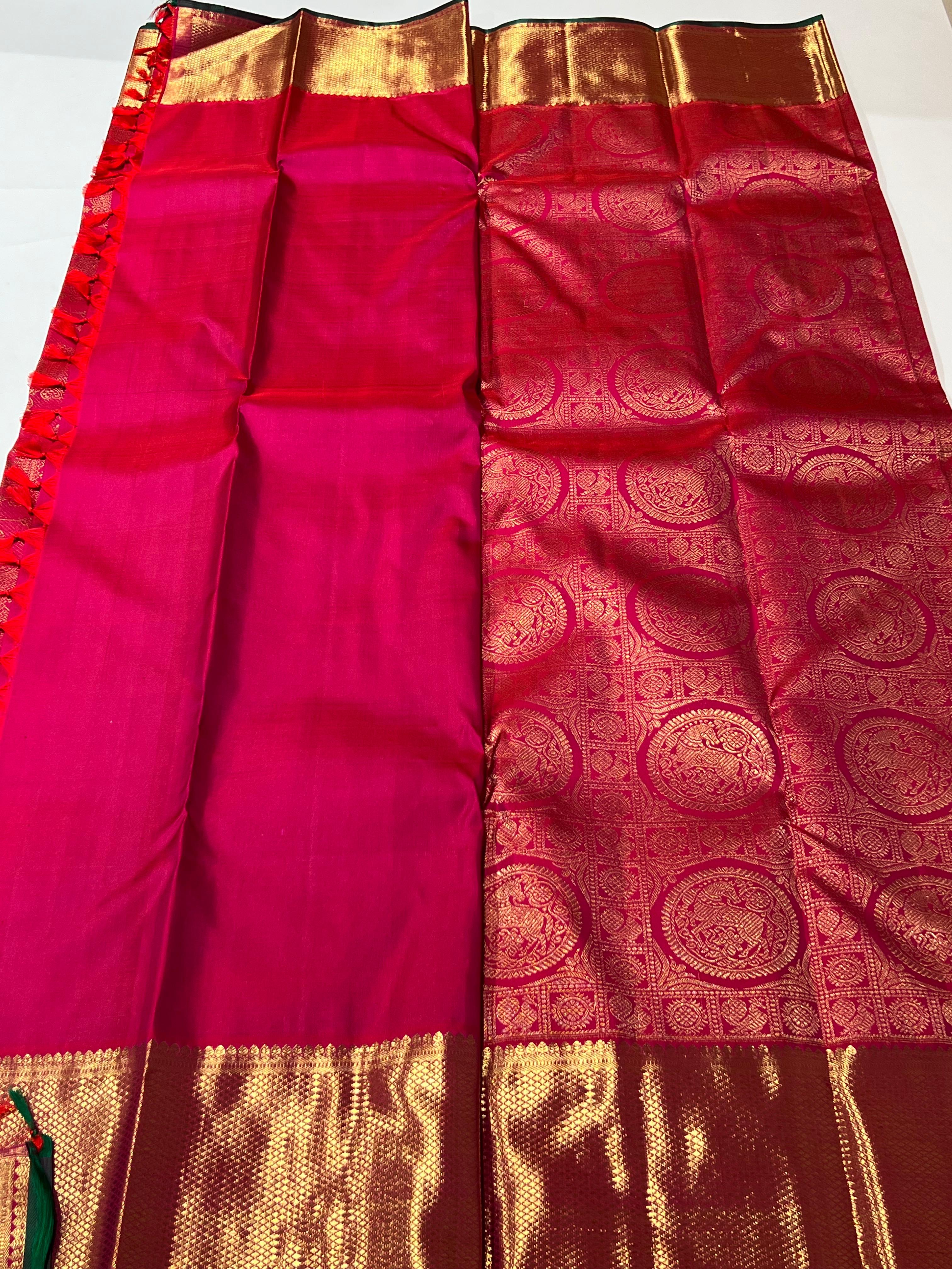 Rani pink and golden zari work Kanjeevaram silk saree