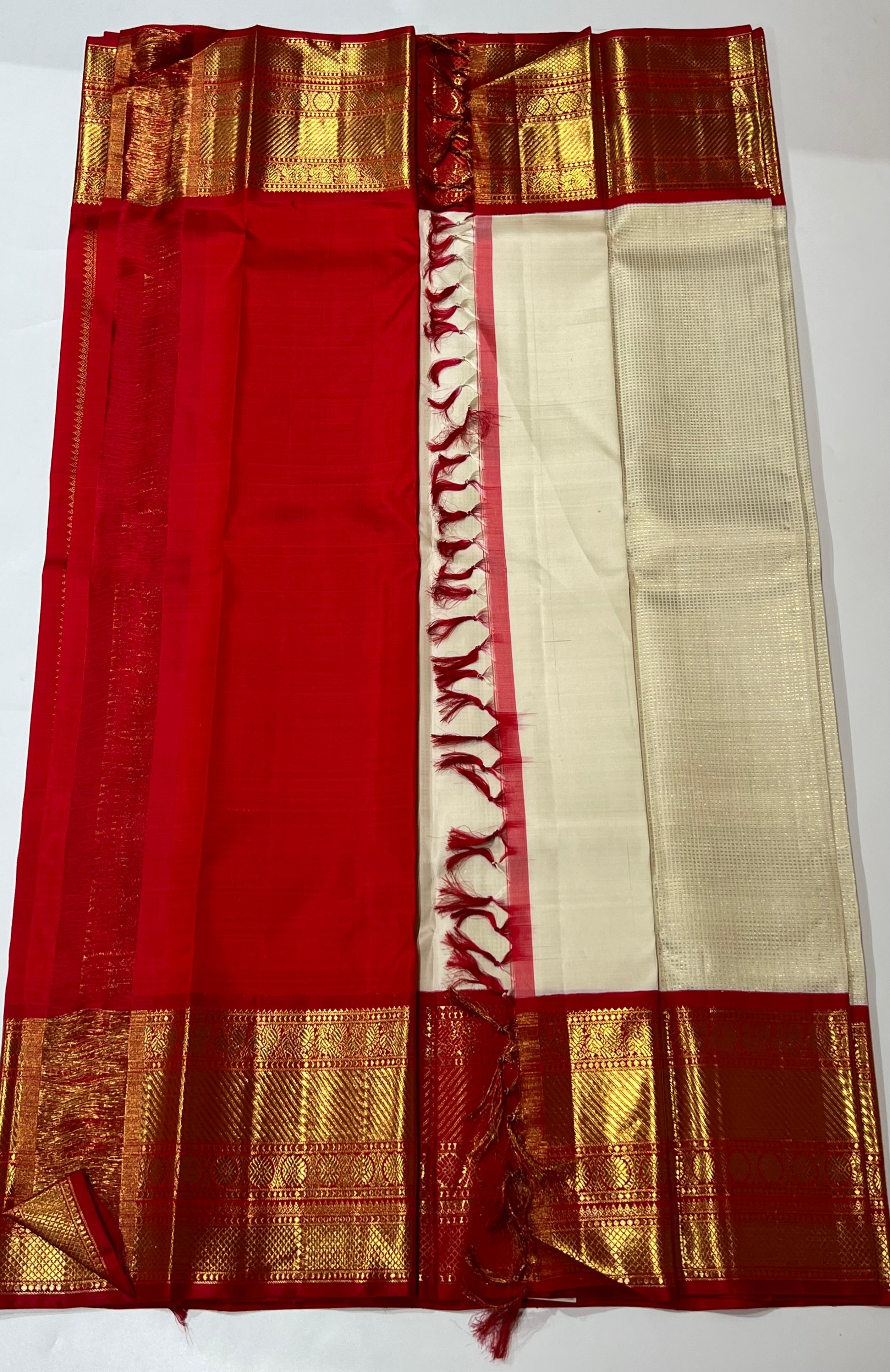 Offwhite and Red Kanjeevaram silk saree