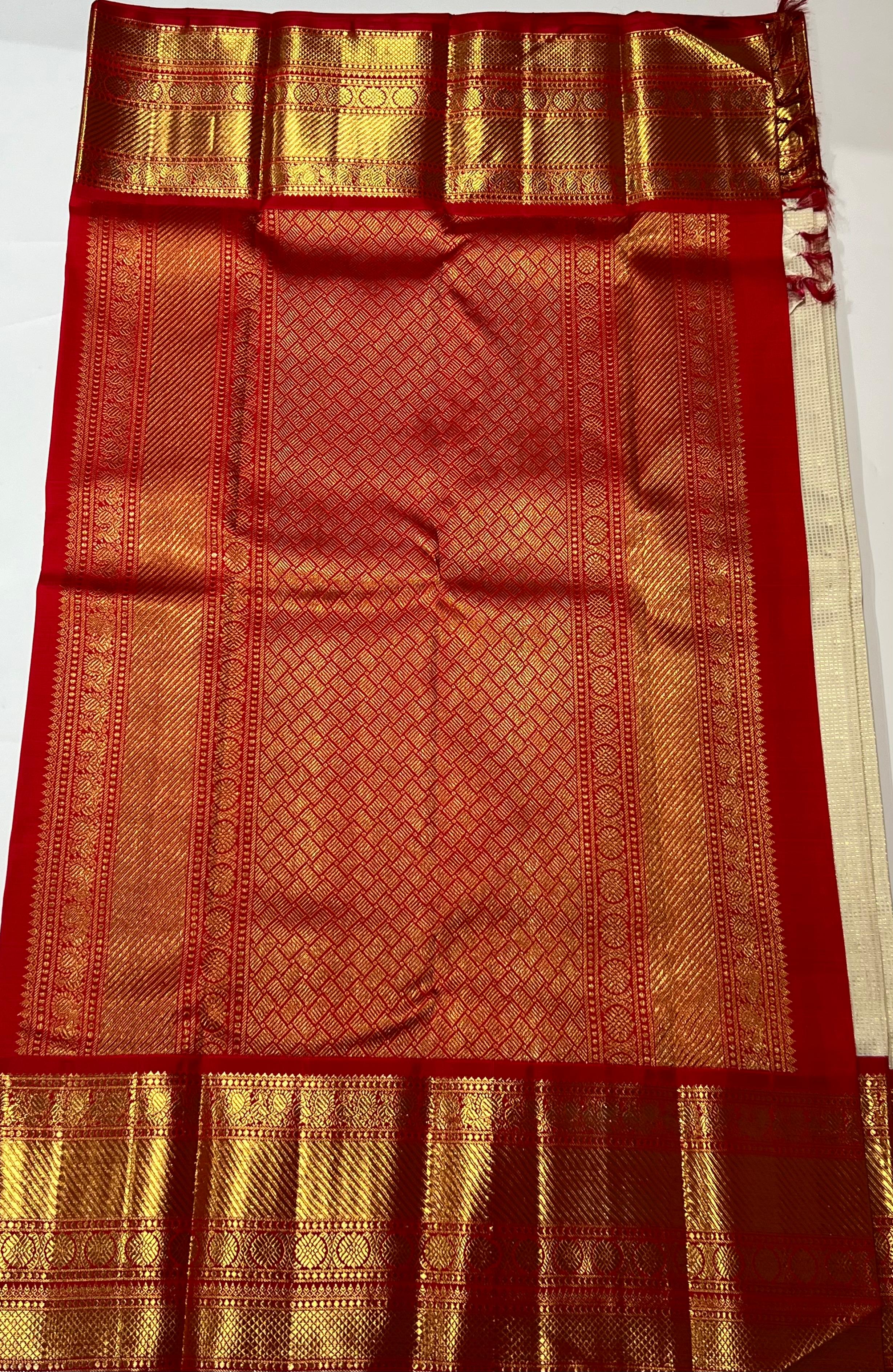 Offwhite and Red Kanjeevaram silk saree